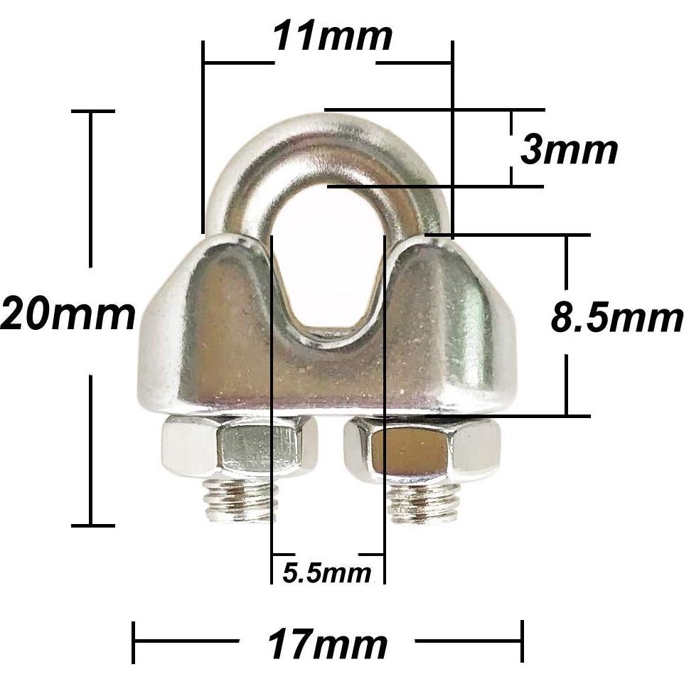 20 Abrazaderas de Cable de Acero Inoxidable HEVER M3 17x8.5mm