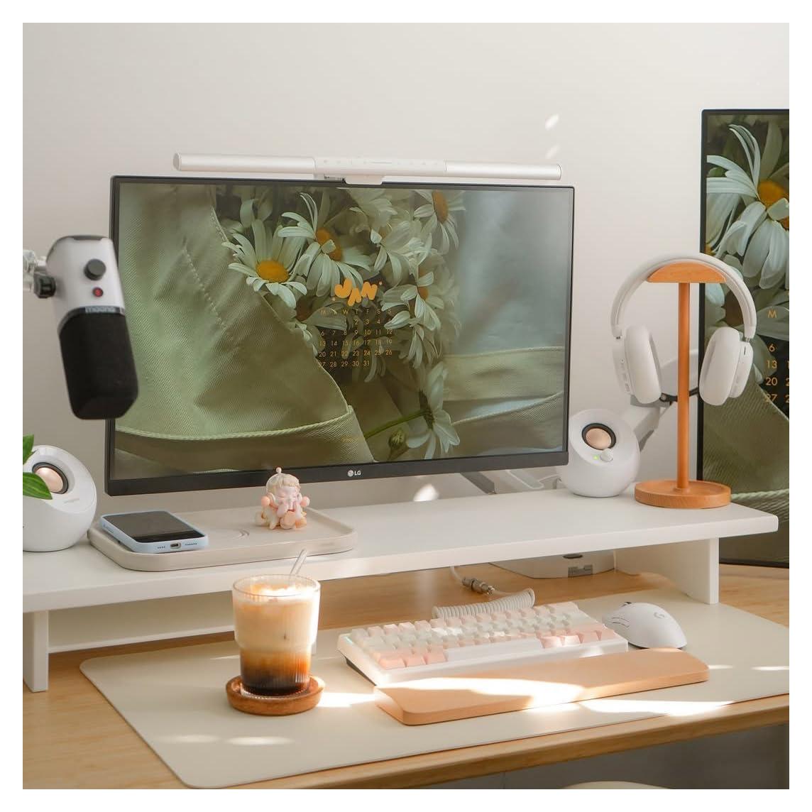 Soporte Doble Monitor ROCDEER de Bambú Blanco 100 cm 136 kg