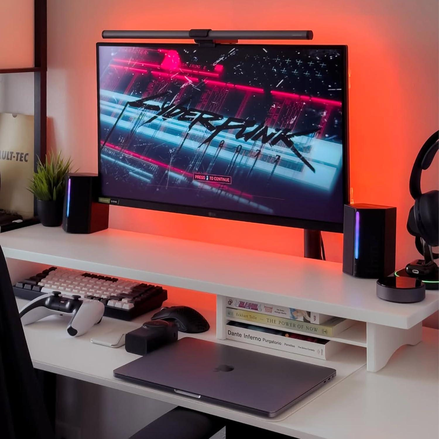 Soporte Doble Monitor ROCDEER de Bambú Blanco 100 cm 136 kg