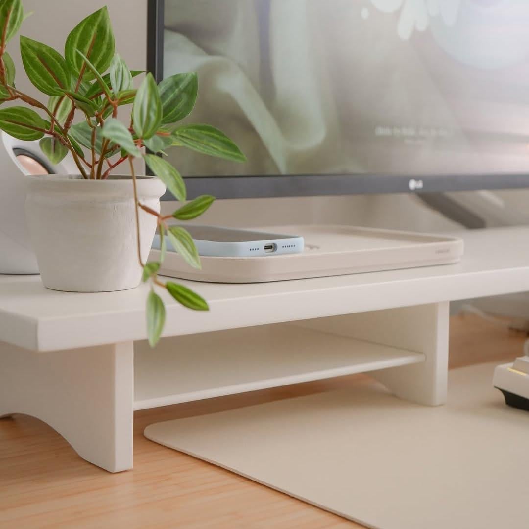 Soporte Doble Monitor ROCDEER de Bambú Blanco 100 cm 136 kg