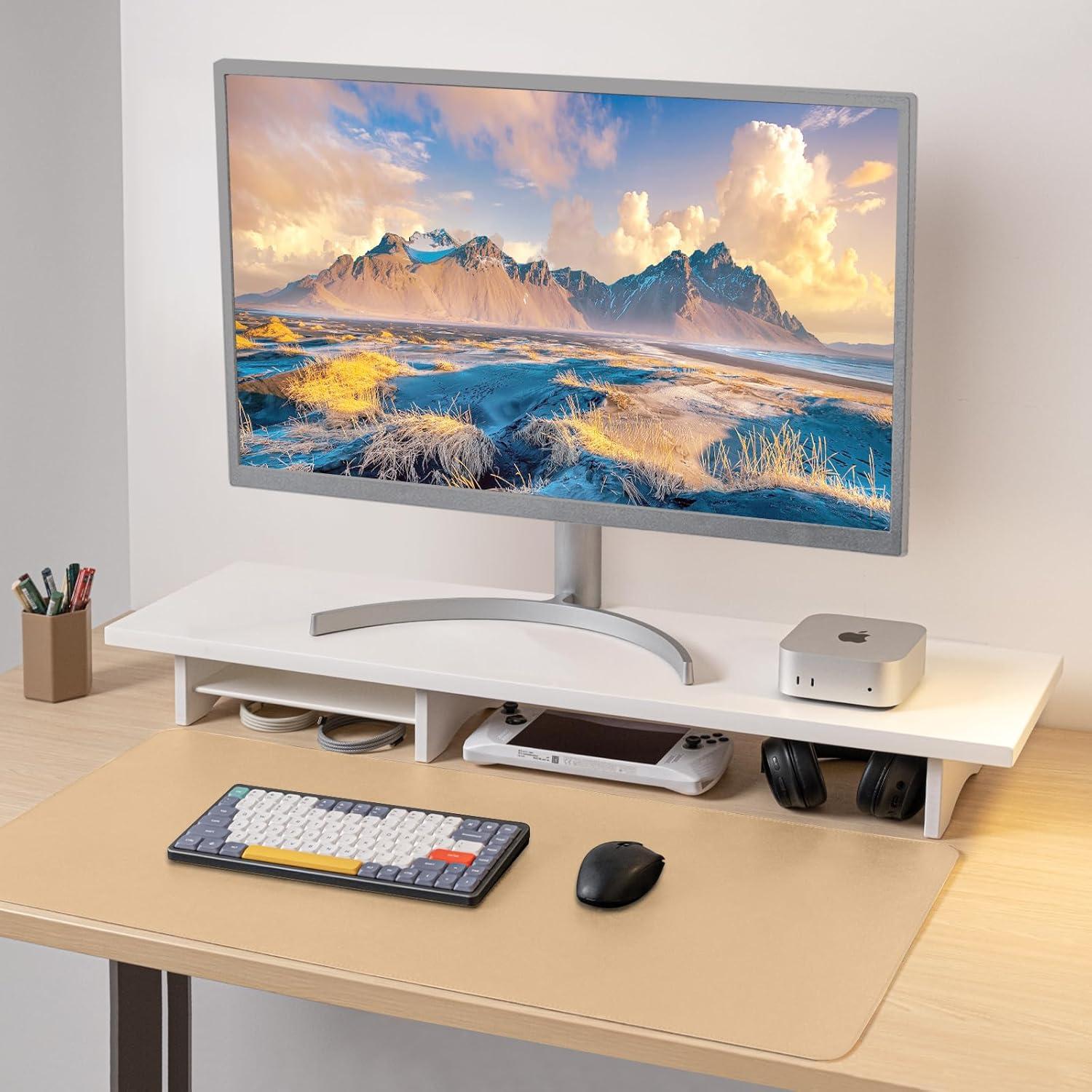 Soporte Doble Monitor ROCDEER de Bambú Blanco 100 cm 136 kg