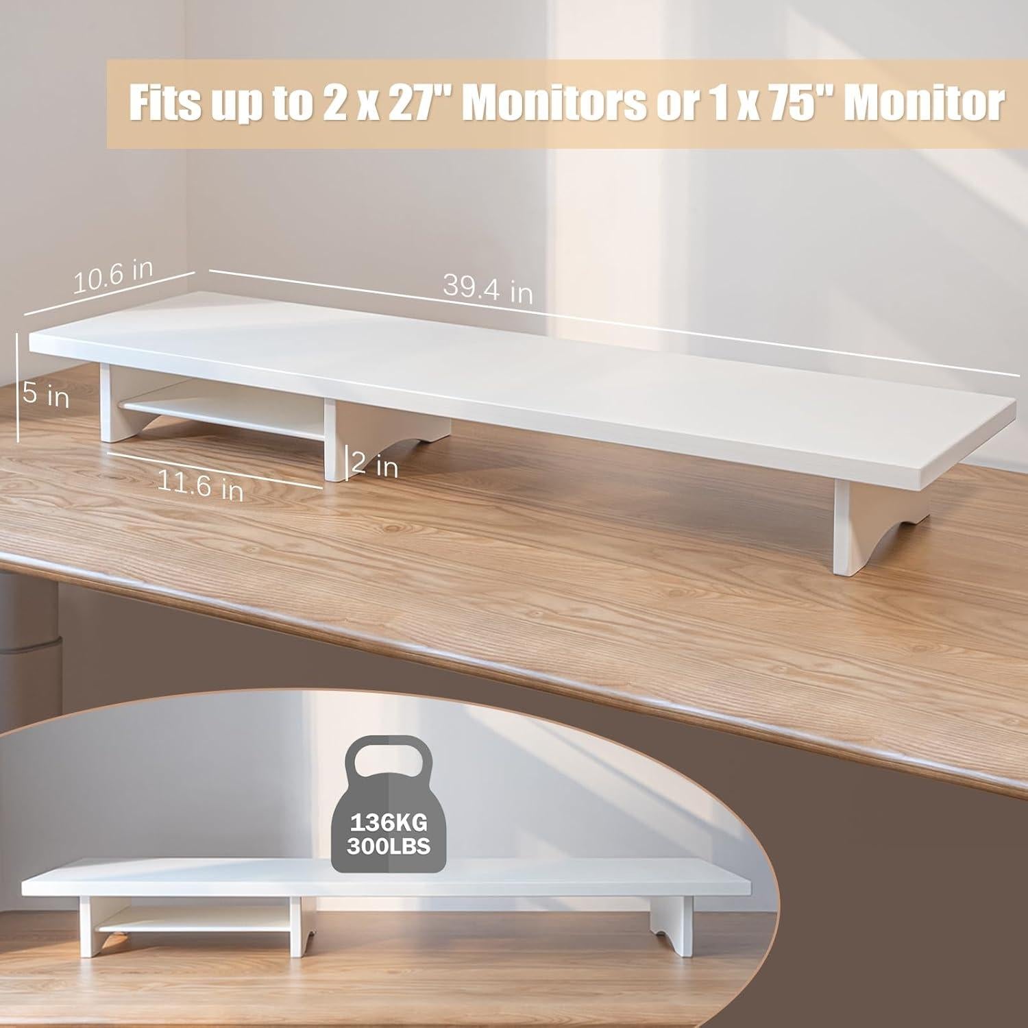 Soporte Doble Monitor ROCDEER de Bambú Blanco 100 cm 136 kg