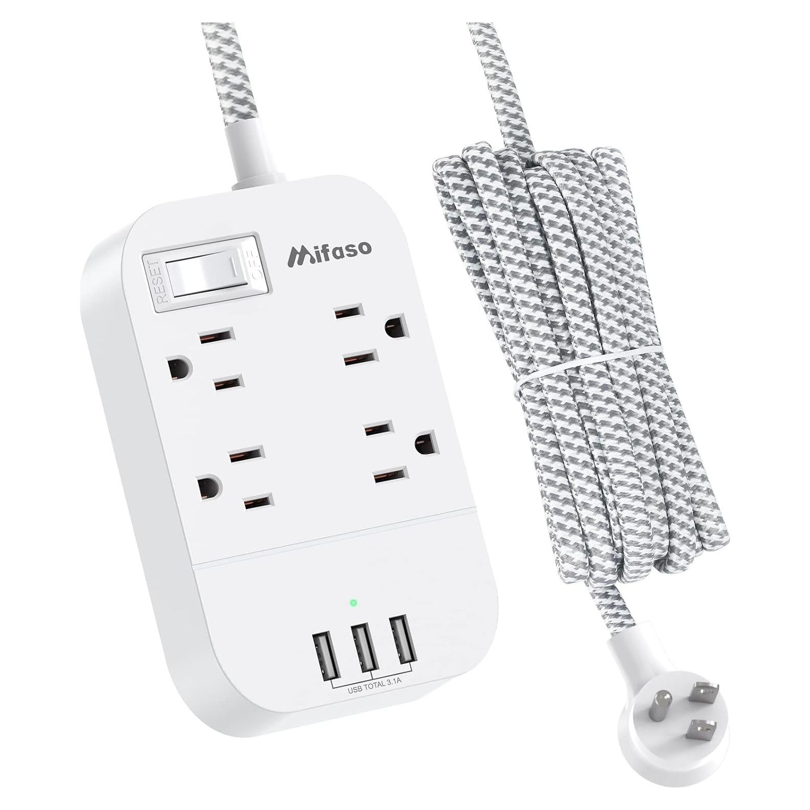 Regleta Mifaso 5FT (1.52m) con 4 Tomacorrientes y 3 USB