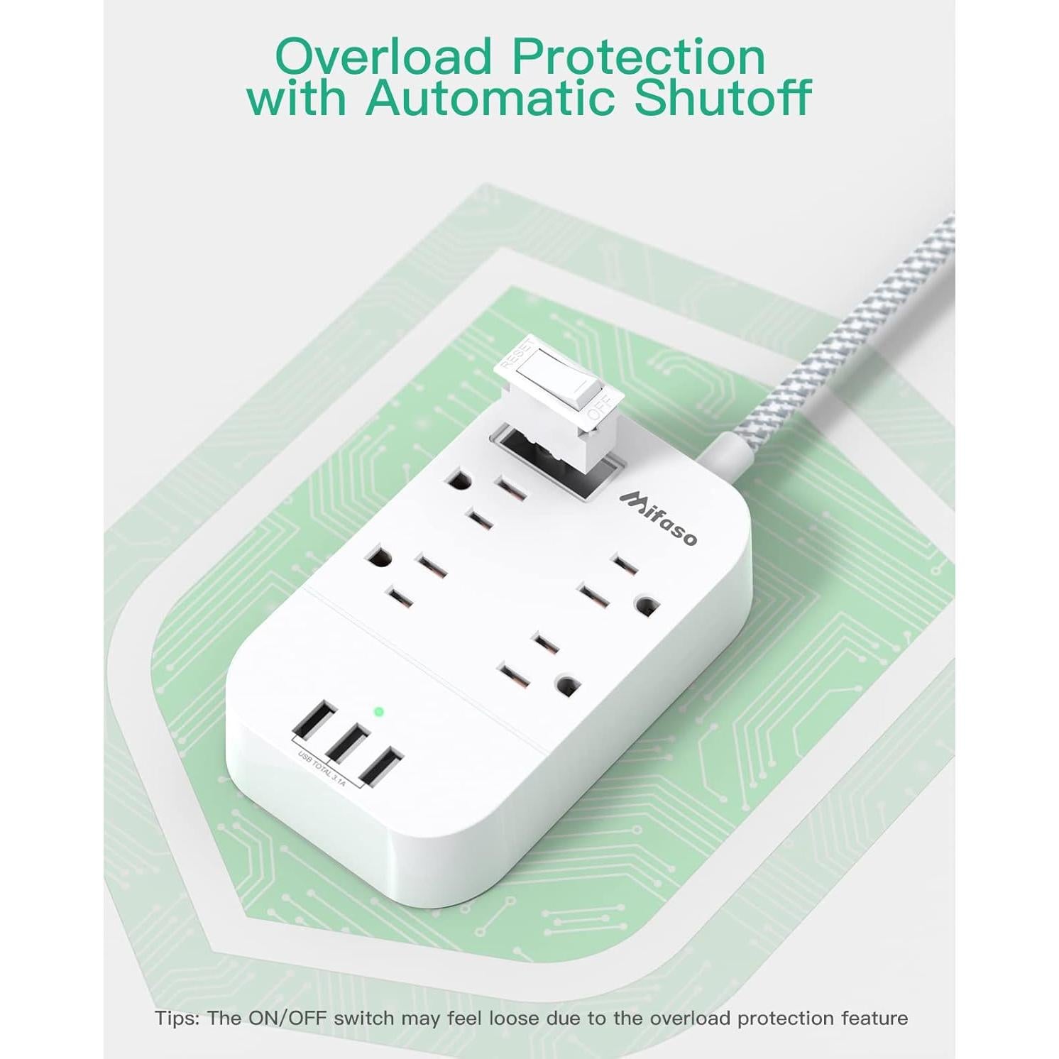 Regleta Mifaso 5FT (1.52m) con 4 Tomacorrientes y 3 USB