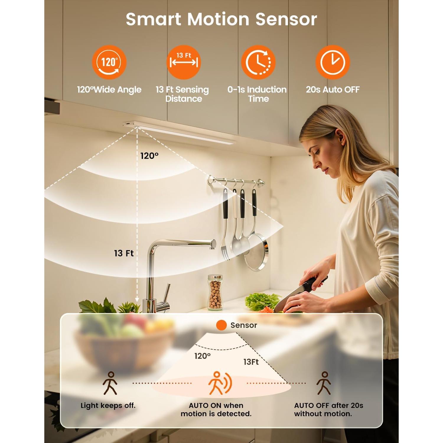 Luz de Gabinete LED SUNLINKCO 8" Sensor Movimiento 5 Pzs