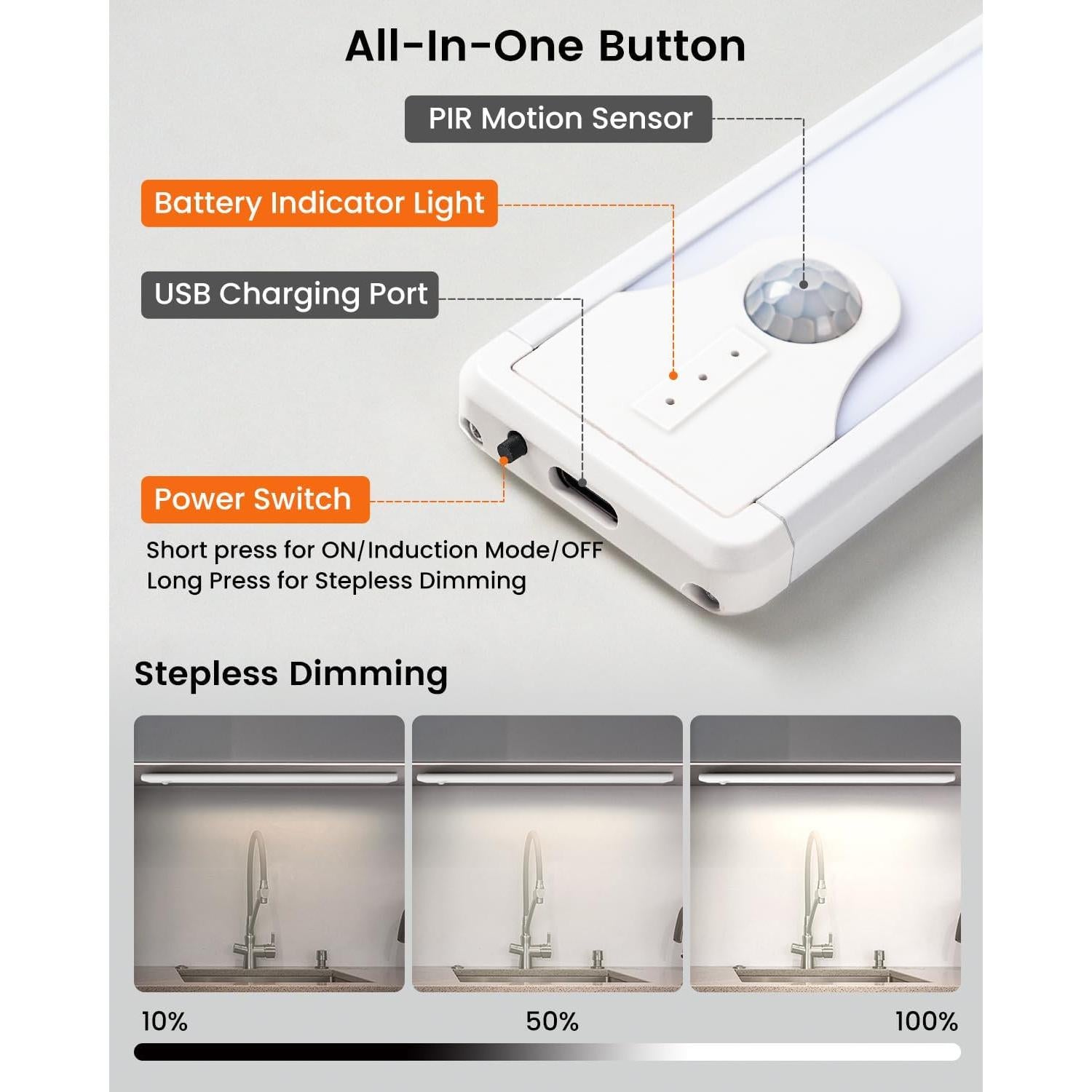 Luz de Gabinete LED SUNLINKCO 8" Sensor Movimiento 5 Pzs