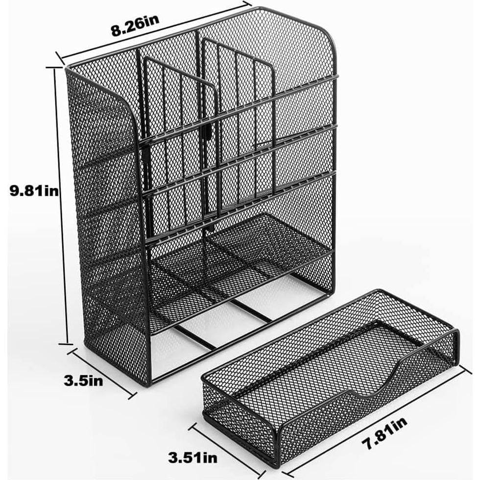 Organizador de Escritorio Spacrea Metal Negro con Cajón