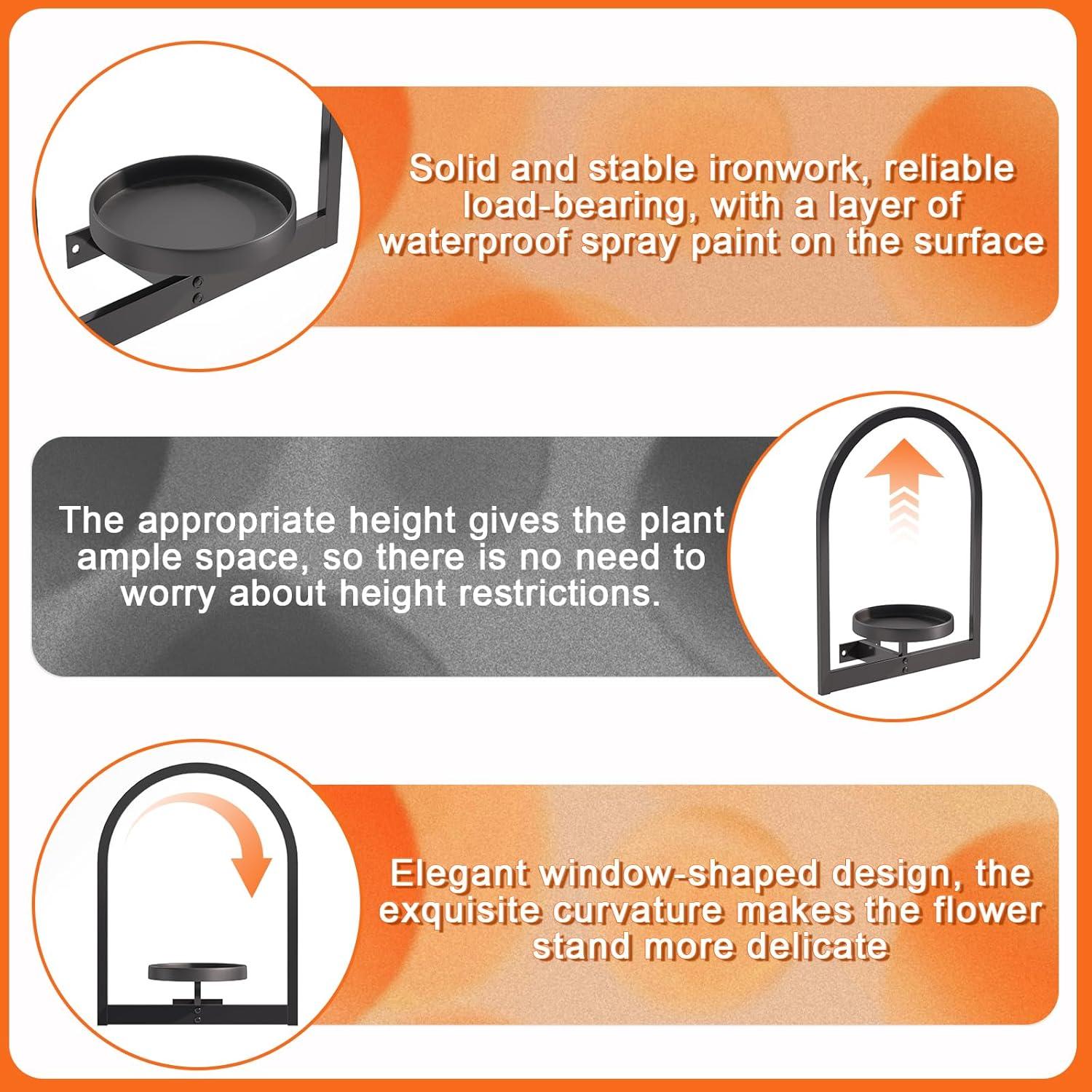 Soporte de Planta de Pared Flenpptly 2 Paquete Negro Hierro