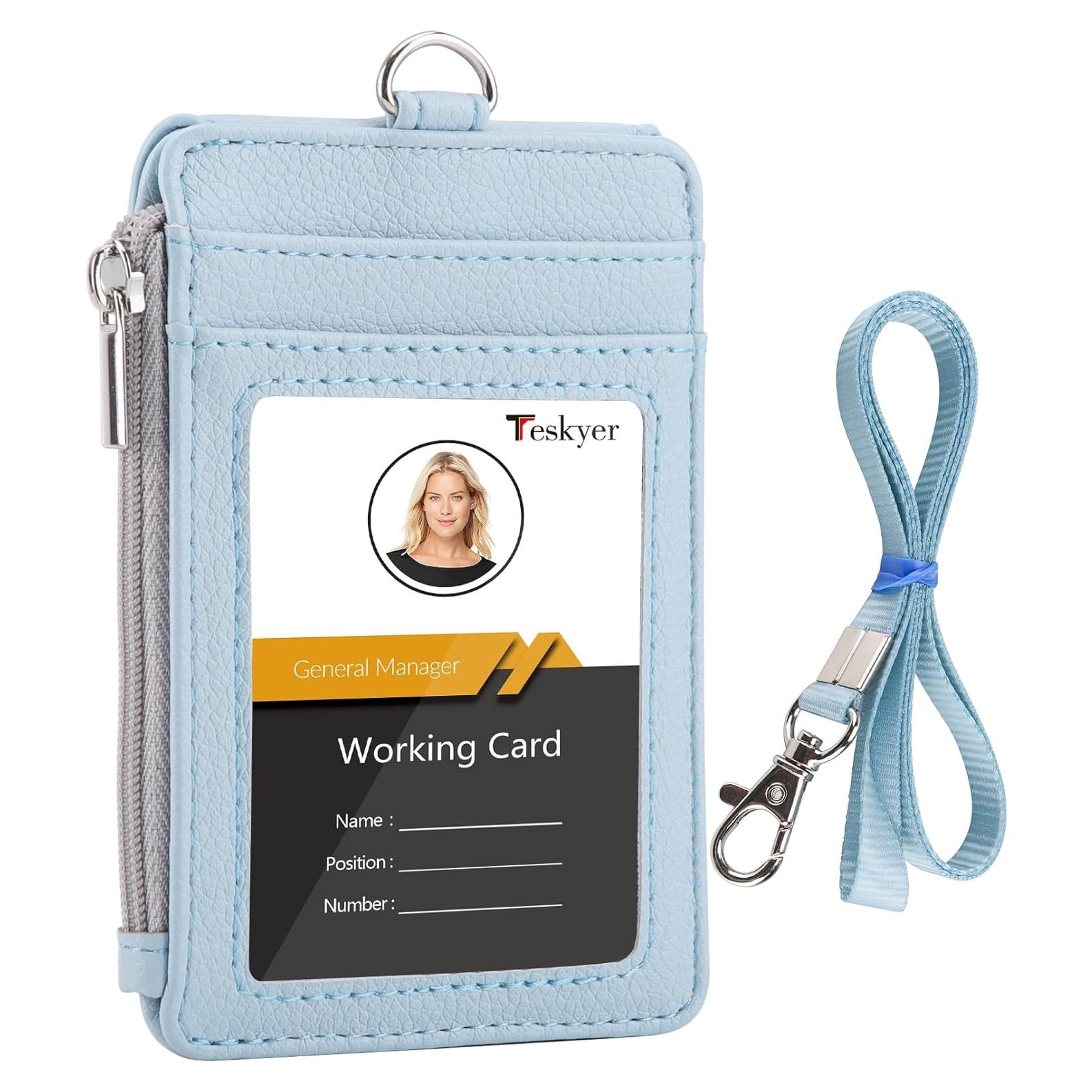 Porta Credencial Teskyer Cuero Cian Lichi con Cremallera