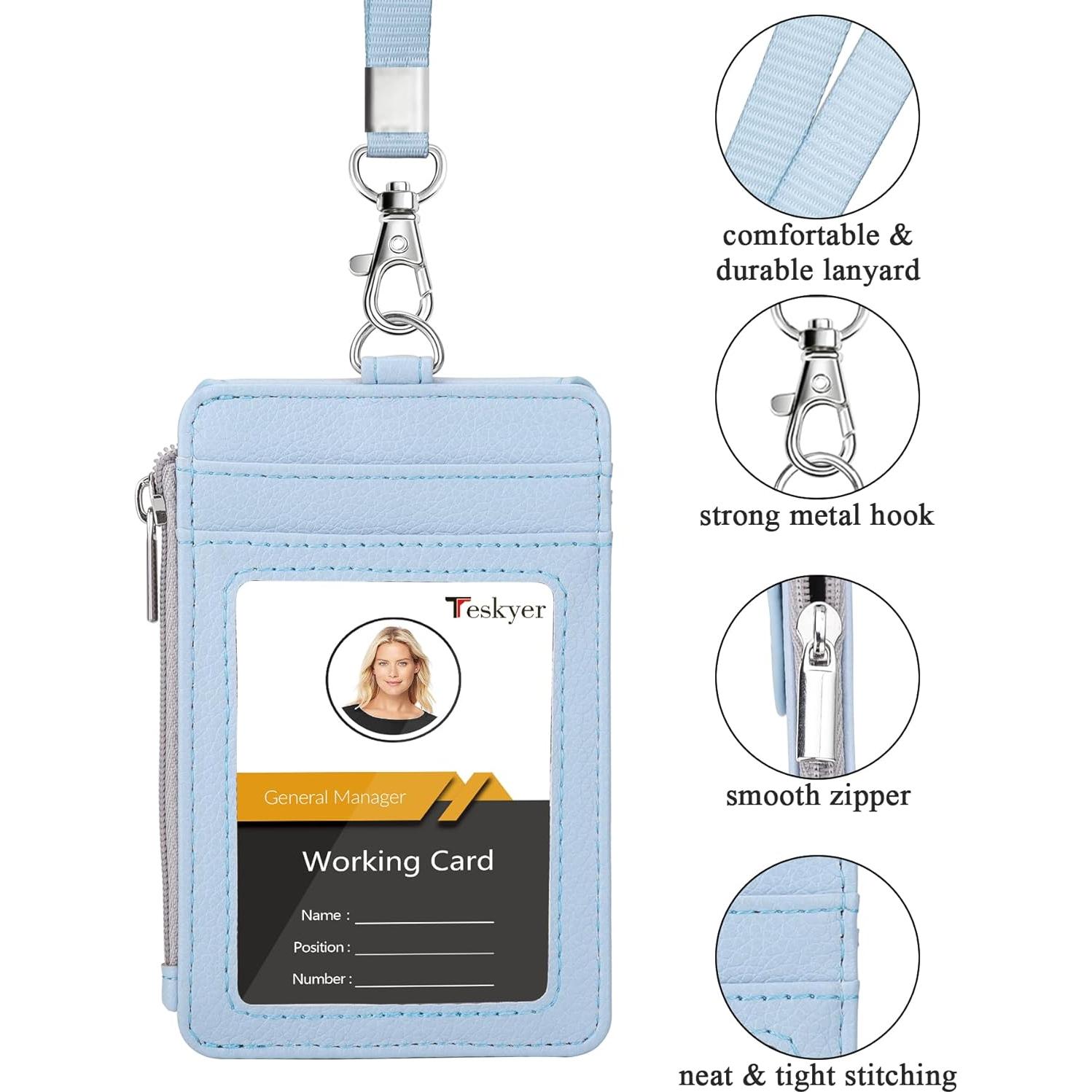 Porta Credencial Teskyer Cuero Cian Lichi con Cremallera