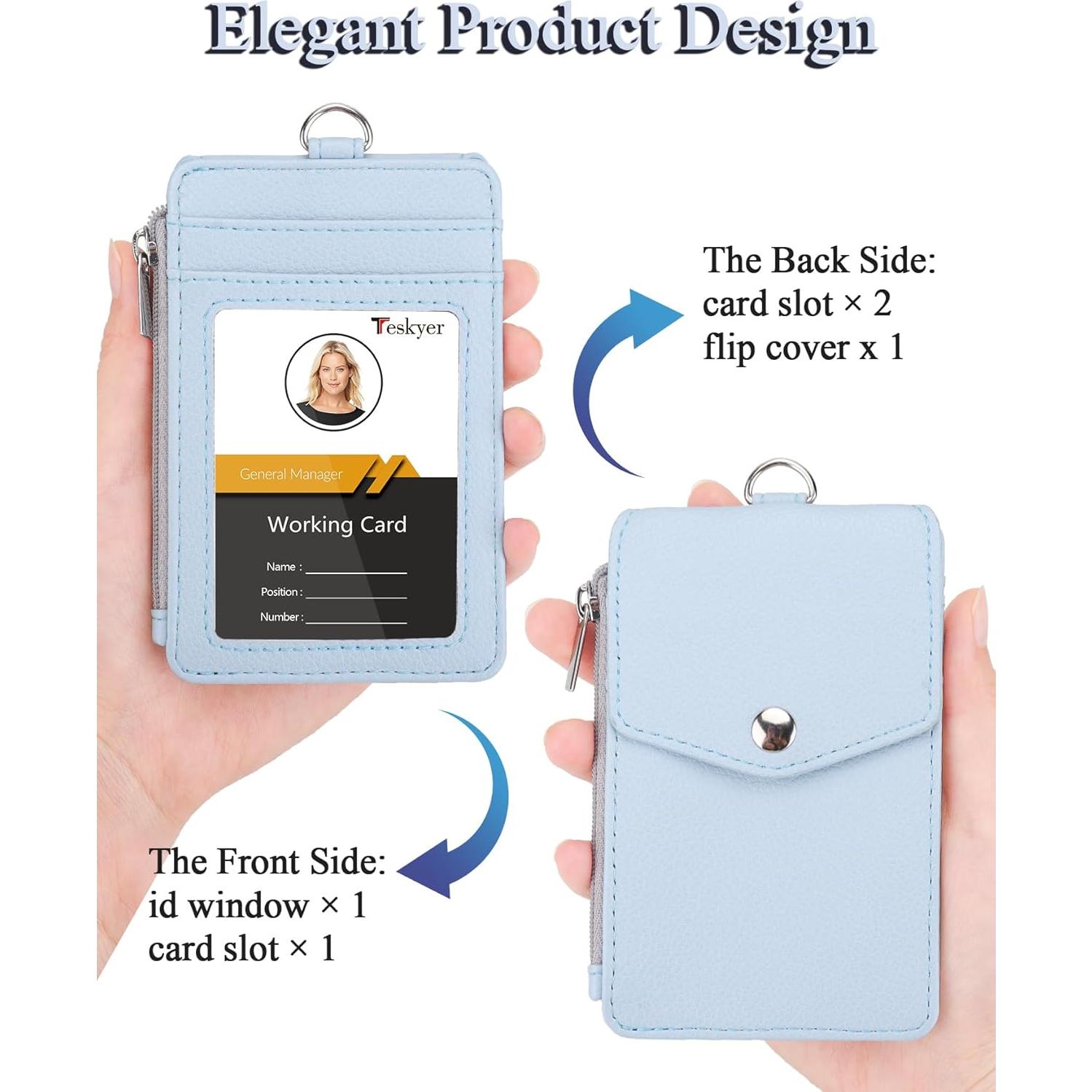 Porta Credencial Teskyer Cuero Cian Lichi con Cremallera