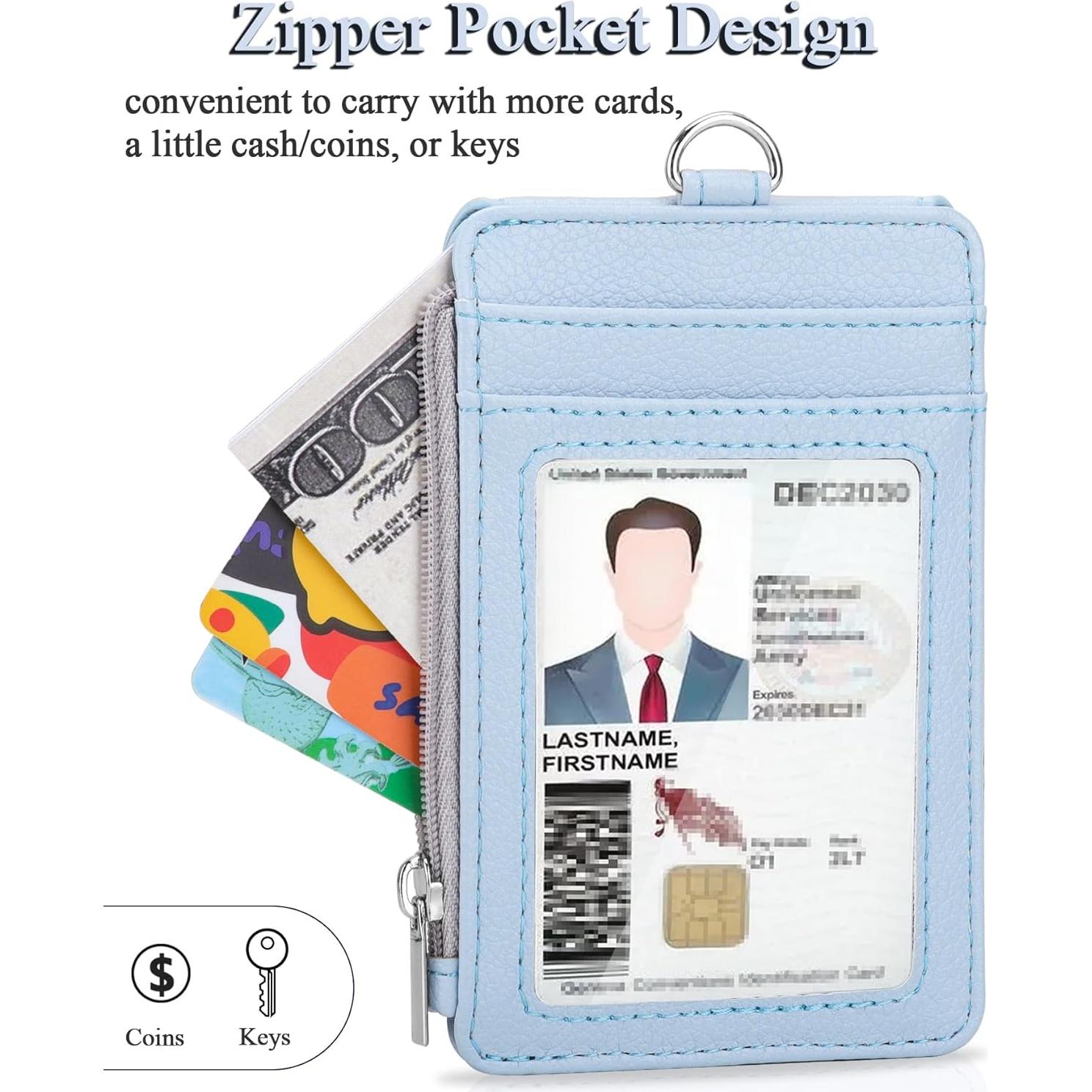 Porta Credencial Teskyer Cuero Cian Lichi con Cremallera