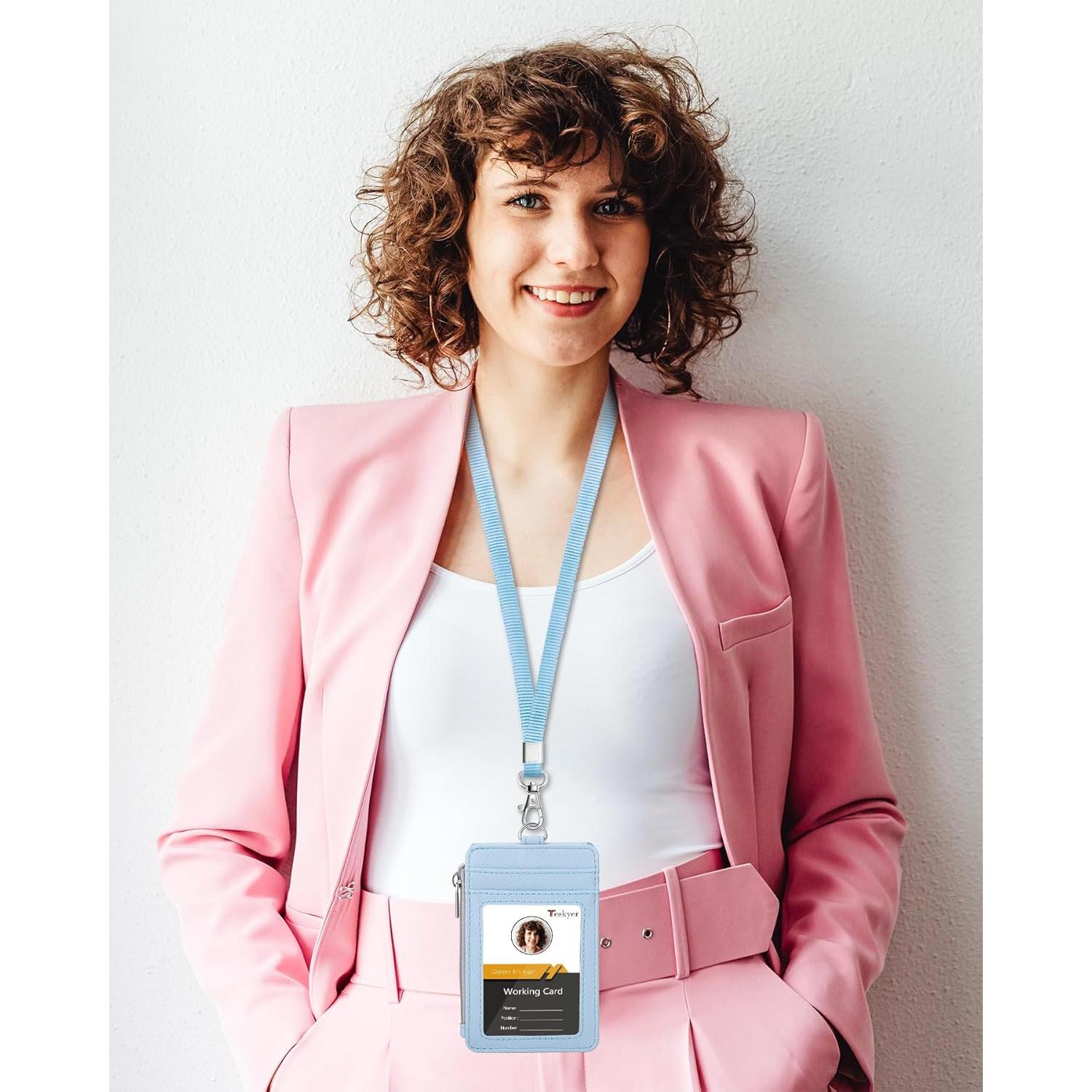 Porta Credencial Teskyer Cuero Cian Lichi con Cremallera