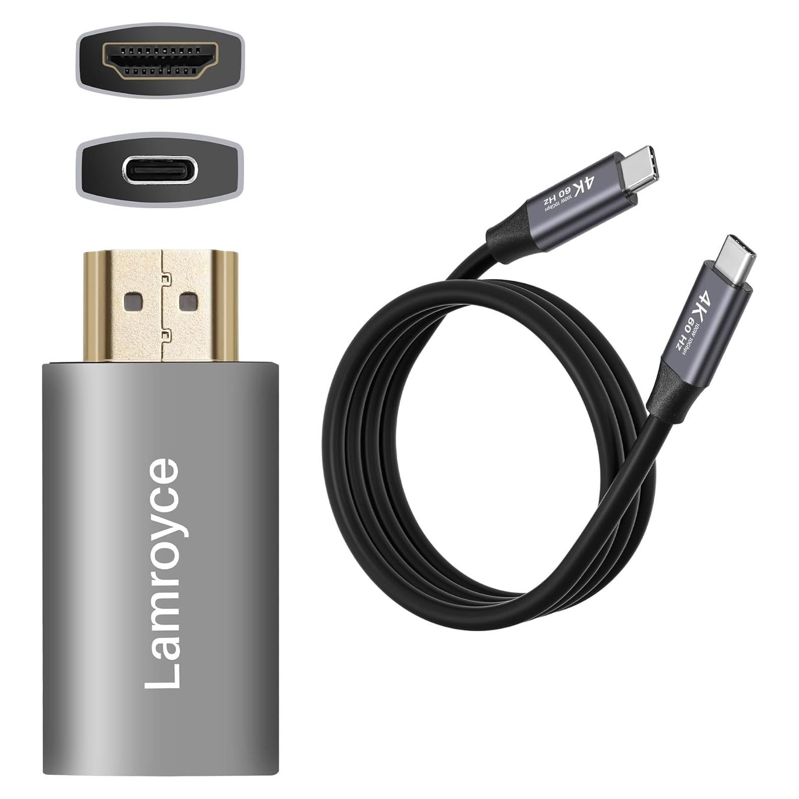 Adaptador USB C a HDMI 4K Lamroyce con Cable 1.2m 10Gbps