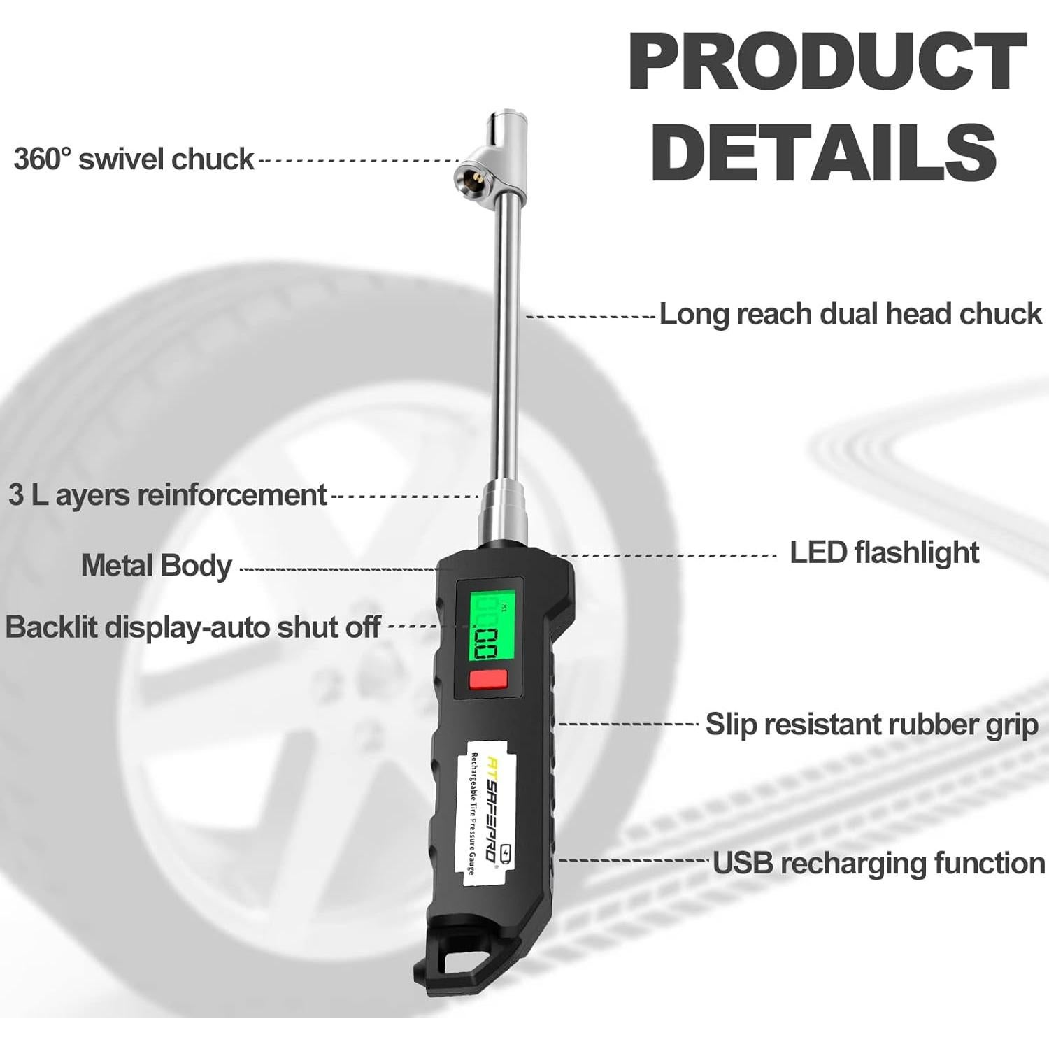 Inflador de Neumáticos Digital ATsafepro 150 PSI Recargable