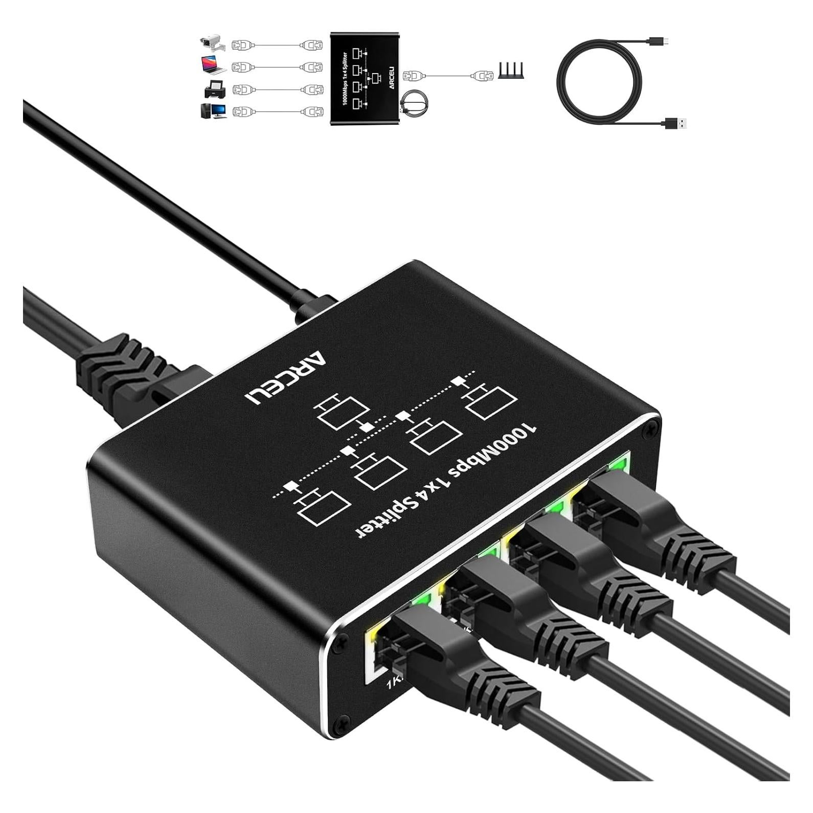 Divisor Ethernet Gigabit 1 a 4 Arceli RJ45 1000Mbps