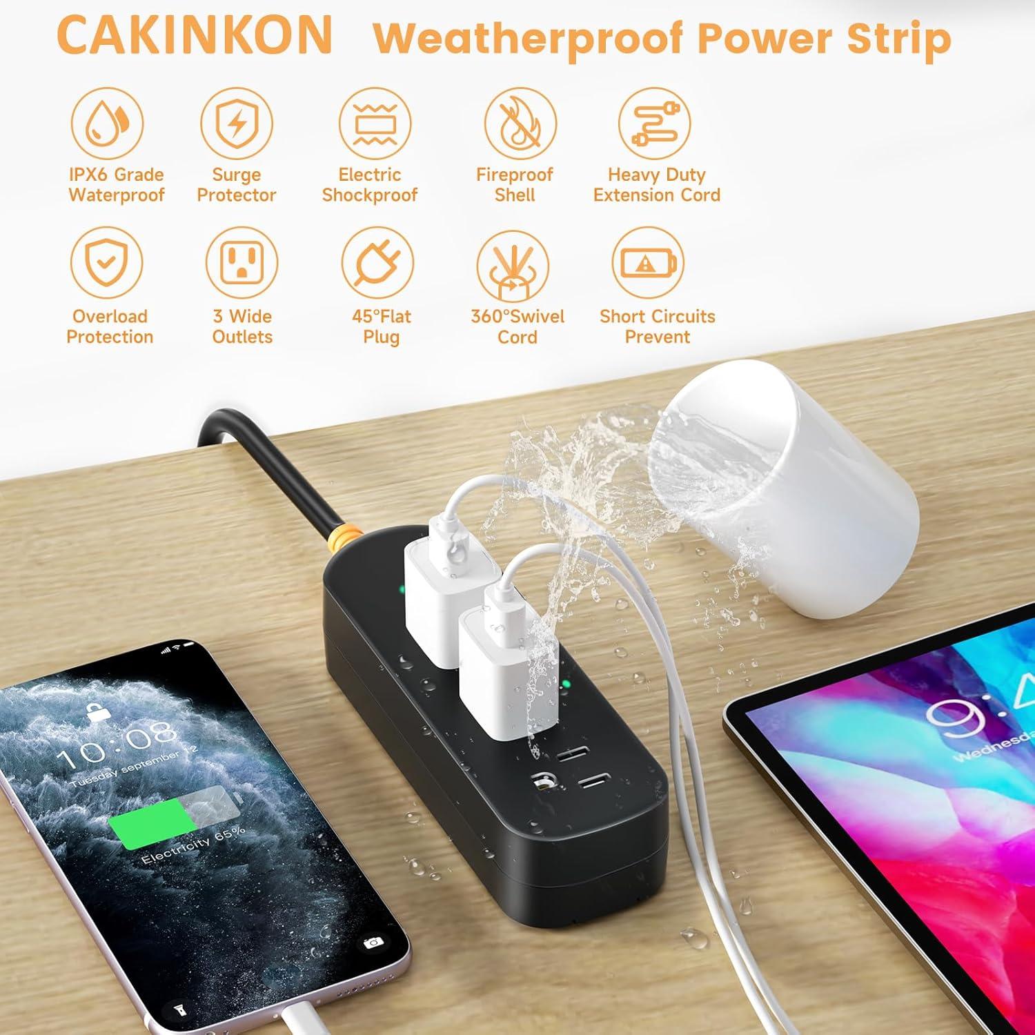 Regleta de Enchufes Impermeable CAKINKON 3 Salidas 1625W