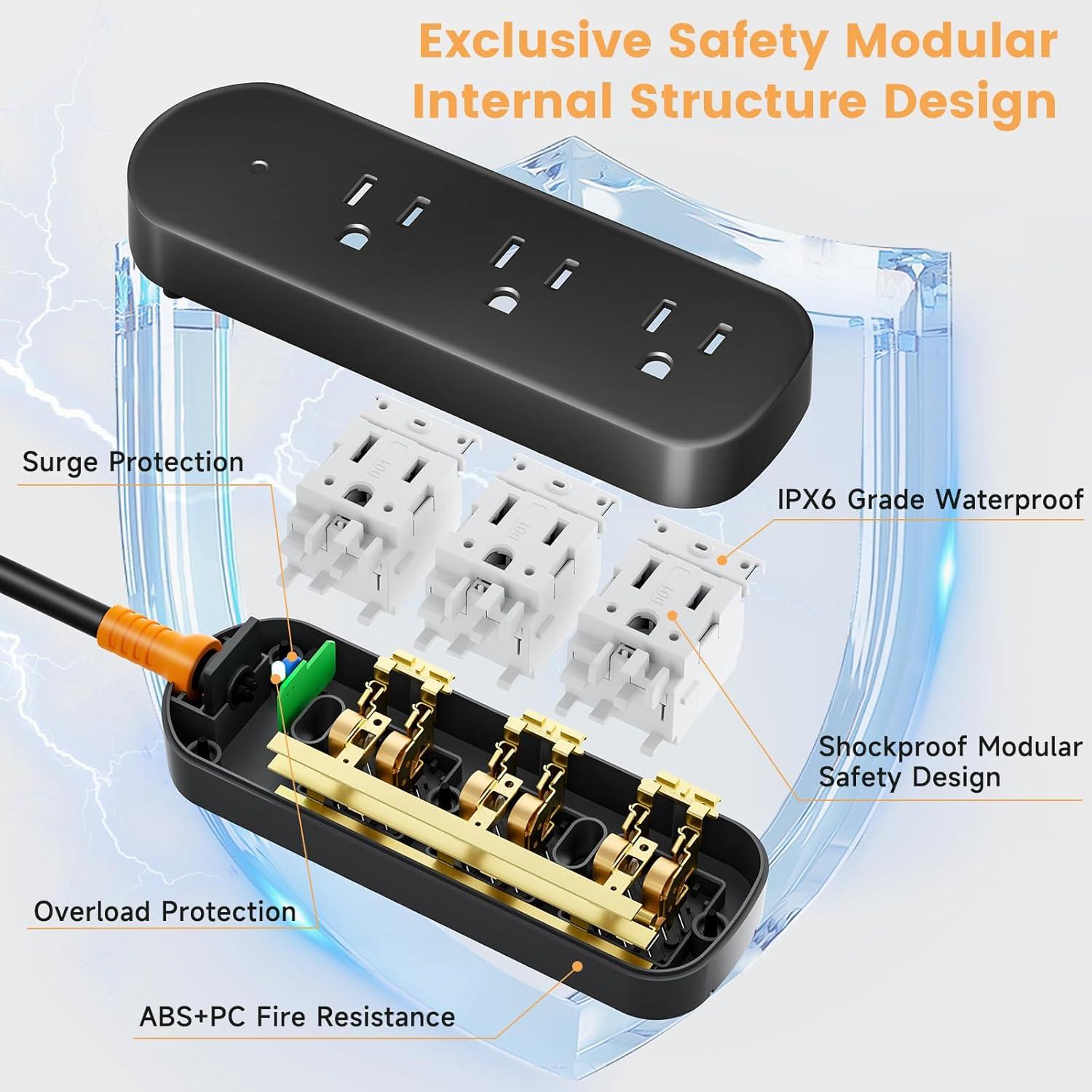 Regleta de Enchufes Impermeable CAKINKON 3 Salidas 1625W