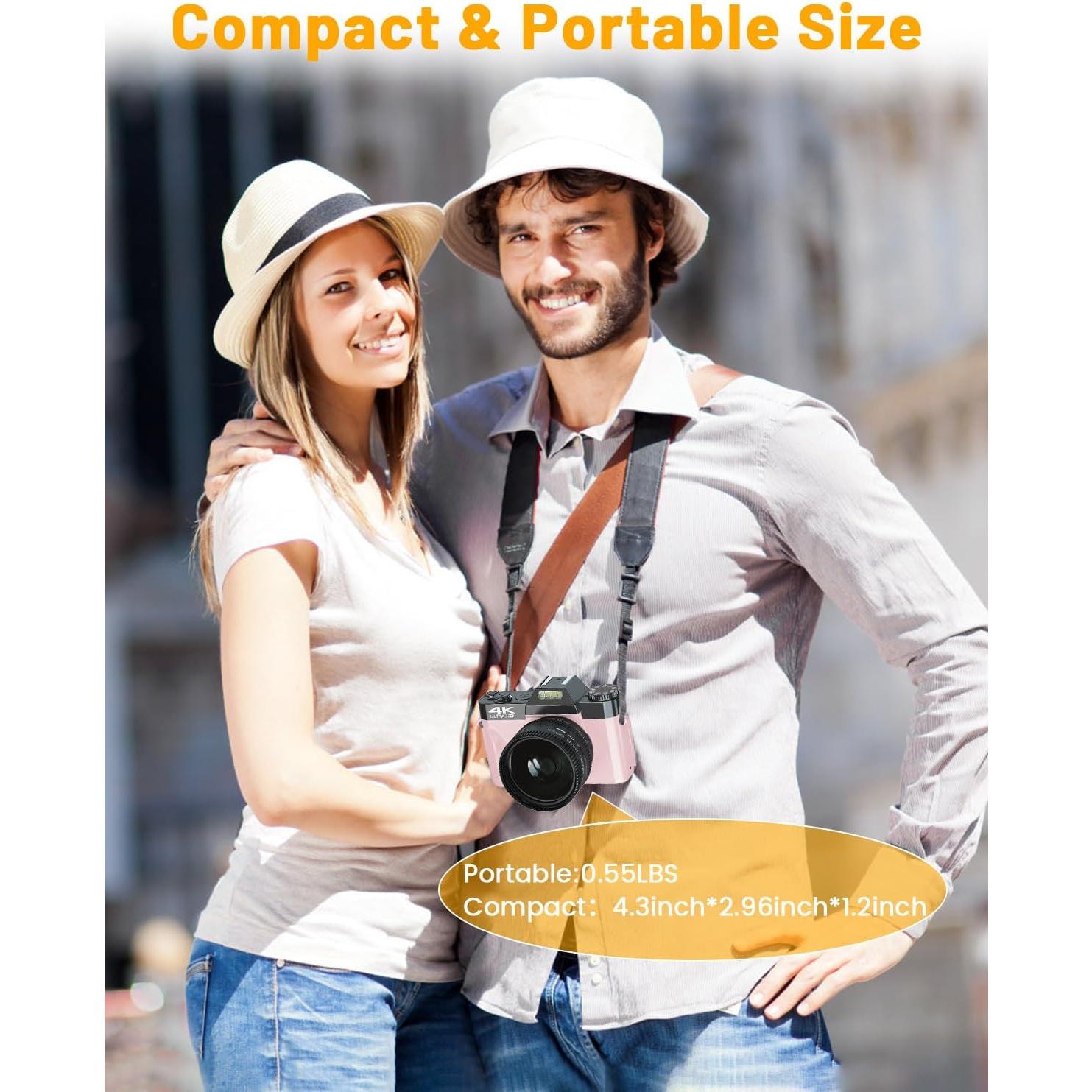 Cámara VJIANGER 4K Rosa 56MP con Lente Gran Angular y 32GB