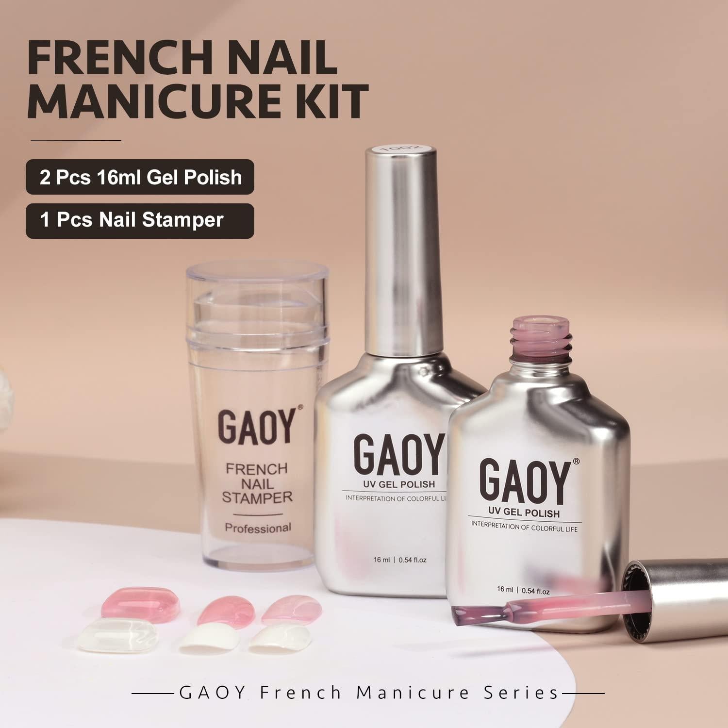 Kit de Manicura Francesa GAOY - Sellador y 2 Esmaltes Gel 16ml