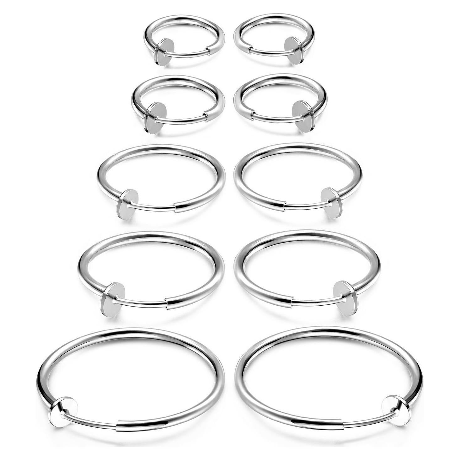 Pendientes de Aro Clip JewelrieShop 5 Pares Tamaños Mixtos