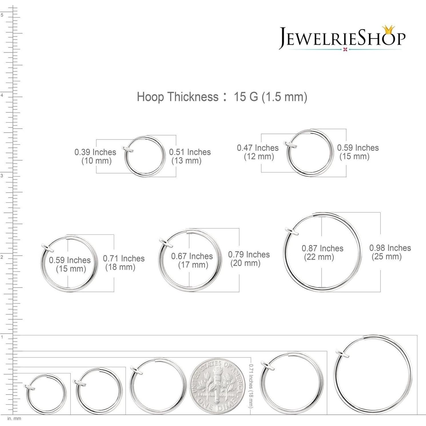 Pendientes de Aro Clip JewelrieShop 5 Pares Tamaños Mixtos