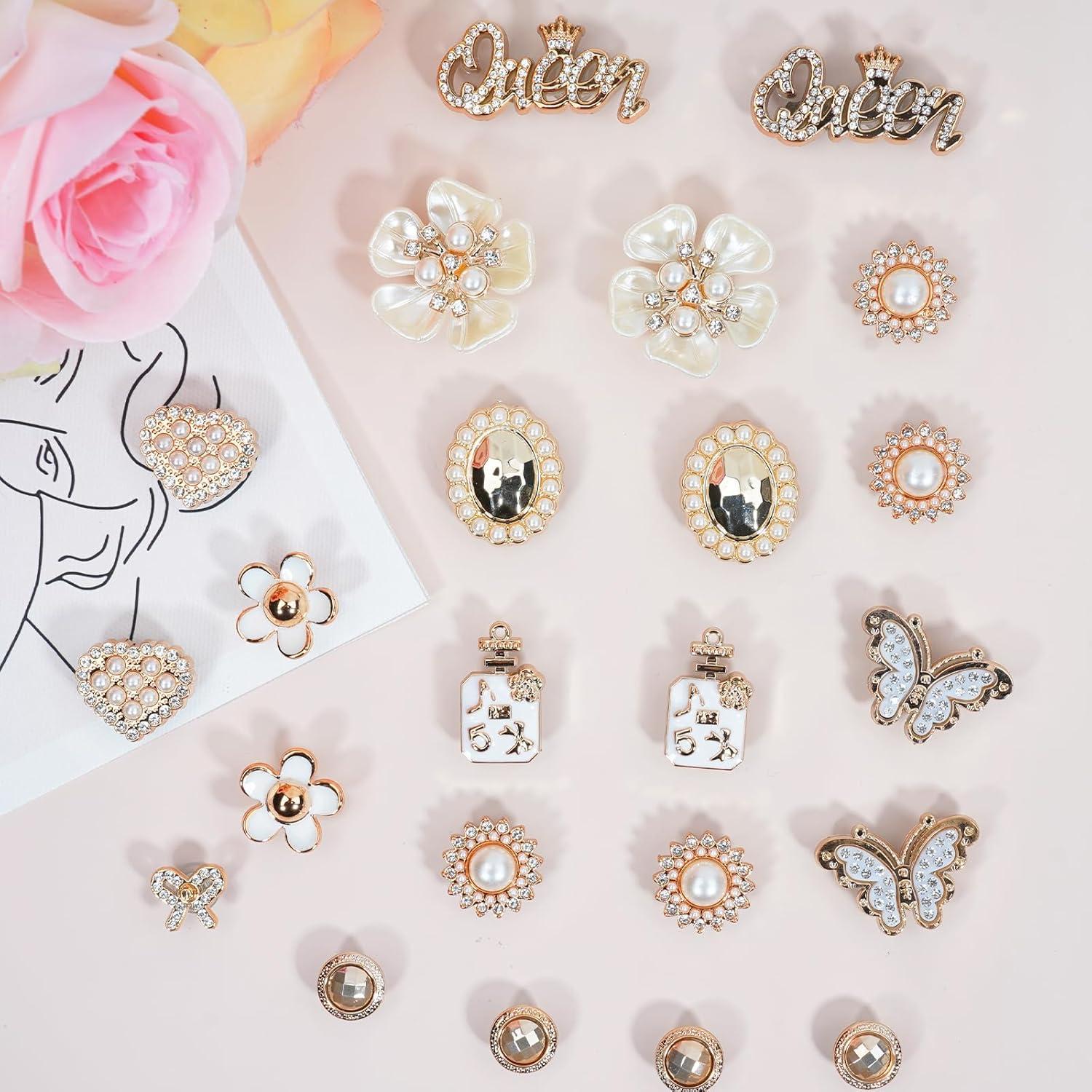 Encantos Brillantes para Zapatos Crocs Dorados - 24 Piezas