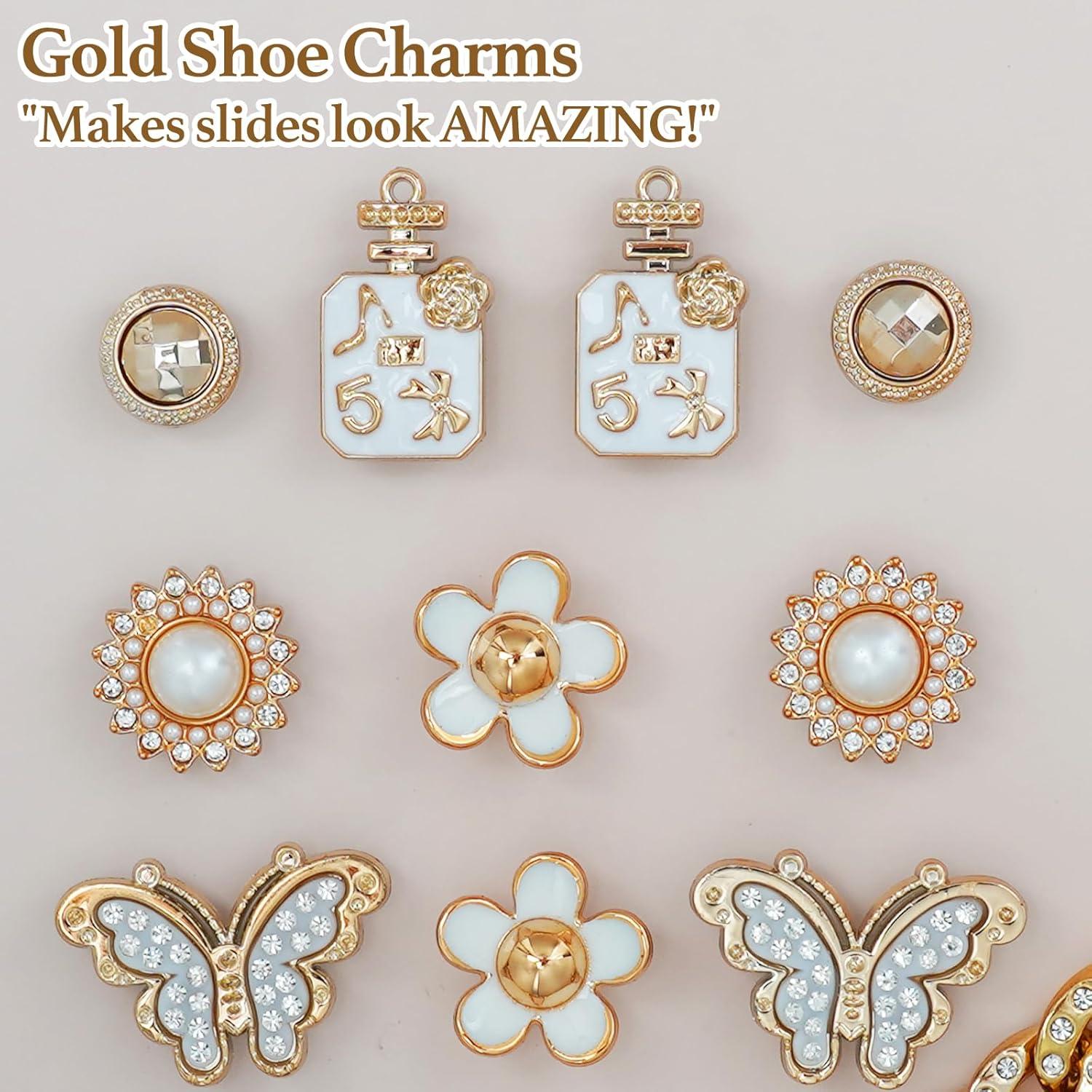 Encantos Brillantes para Zapatos Crocs Dorados - 24 Piezas