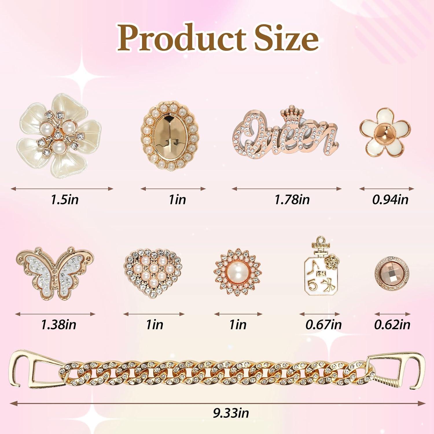 Encantos Brillantes para Zapatos Crocs Dorados - 24 Piezas