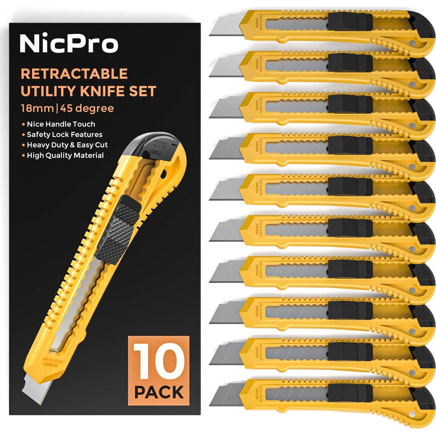 Conjunto de 10 Cuchillos Utilitarios Nicpro 18 mm Afilados