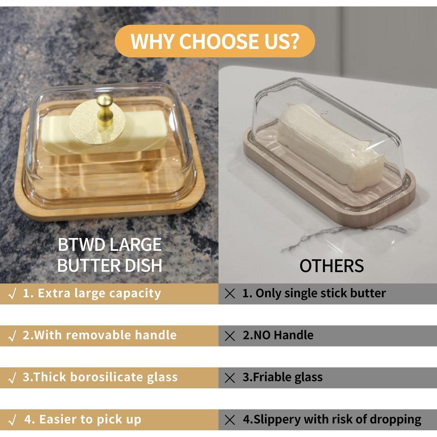 Plato de Mantequilla de Vidrio BTWD con Tapa Hermética 650ml