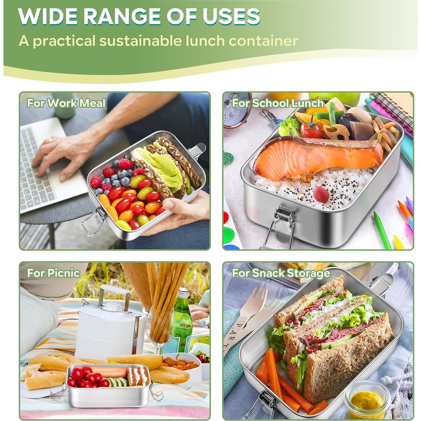 Caja Bento Acero Inoxidable HaWare 850ml con Divisores y Bolsa