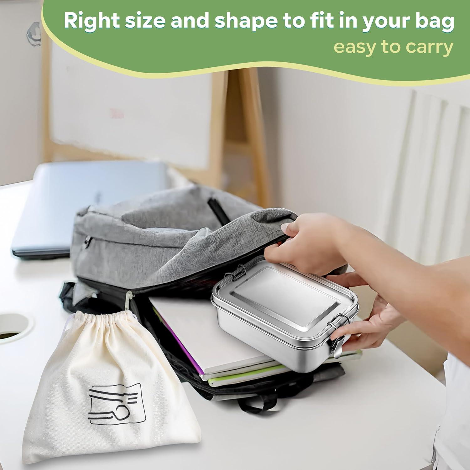 Caja Bento Acero Inoxidable HaWare 850ml con Divisores y Bolsa