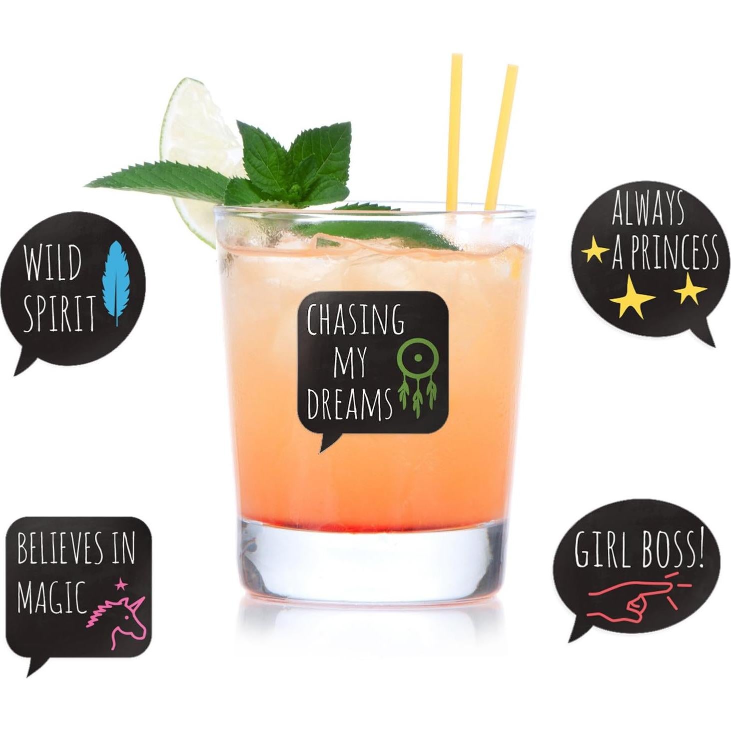 Marcadores de Bebida Divertidos LULU - 18 Calcomanías Reutilizables