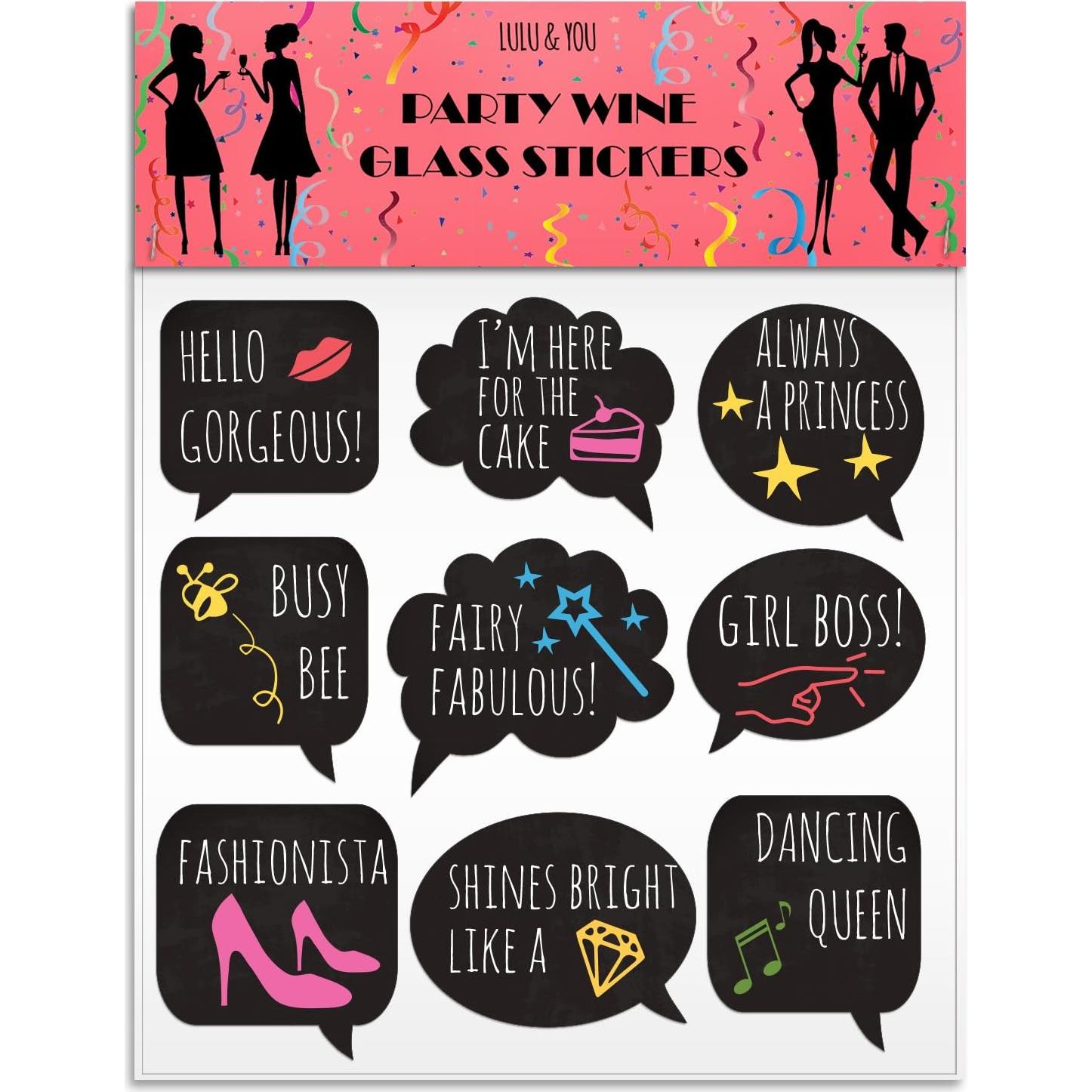 Marcadores de Bebida Divertidos LULU - 18 Calcomanías Reutilizables