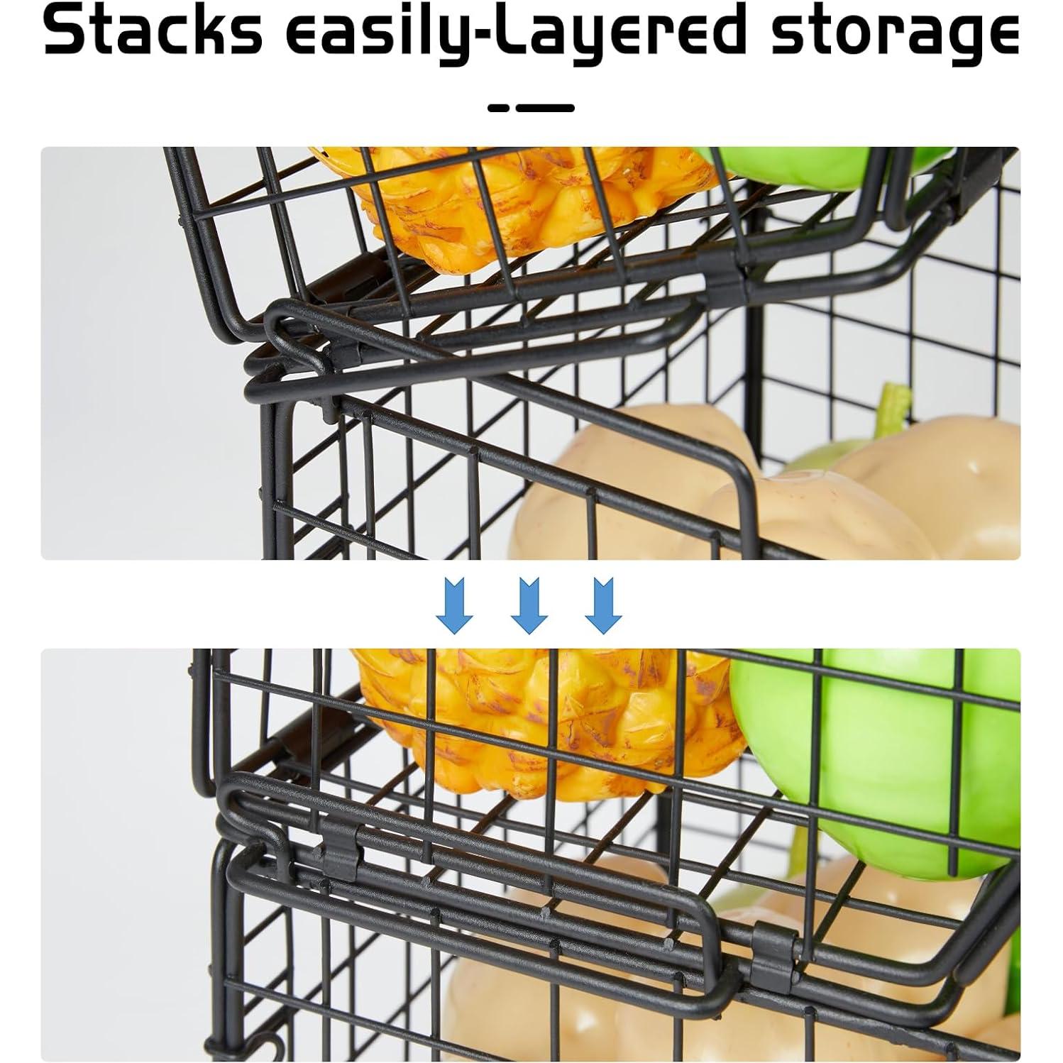 Cestas de Alambre Apilables X-cosrack 3 Niveles Negro