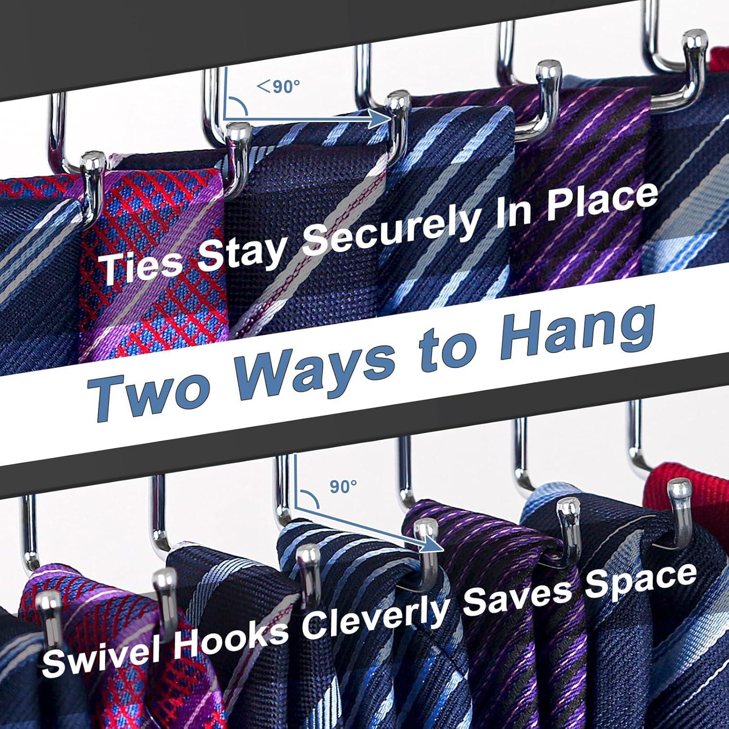 【2 in 1】 Tie Rack Belt Organizer Wall Mounted, Space Saving Tie Hanger for Closet with 20 Storage Hooks, Belt Holder for Closet Organizer Storage