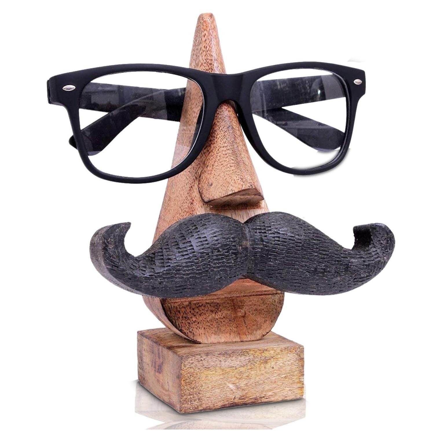 Soporte de Gafas de Madera Sheesham con Bigote Negro 15 cm