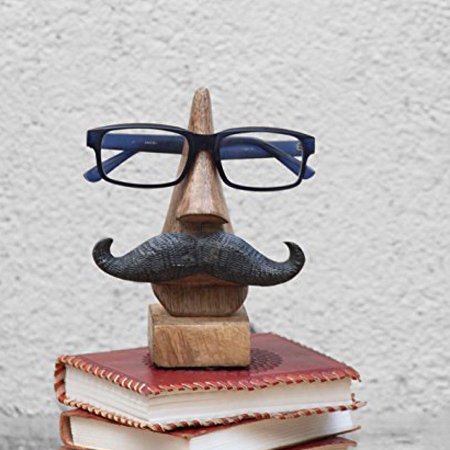 Soporte de Gafas de Madera Sheesham con Bigote Negro 15 cm