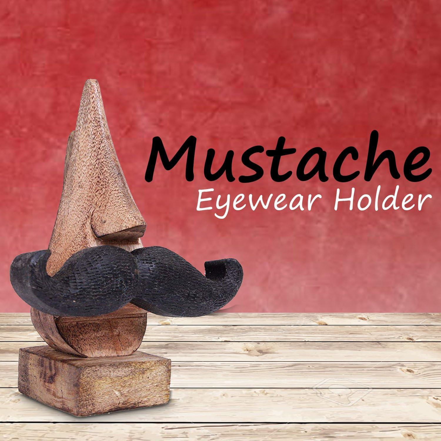 Soporte de Gafas de Madera Sheesham con Bigote Negro 15 cm