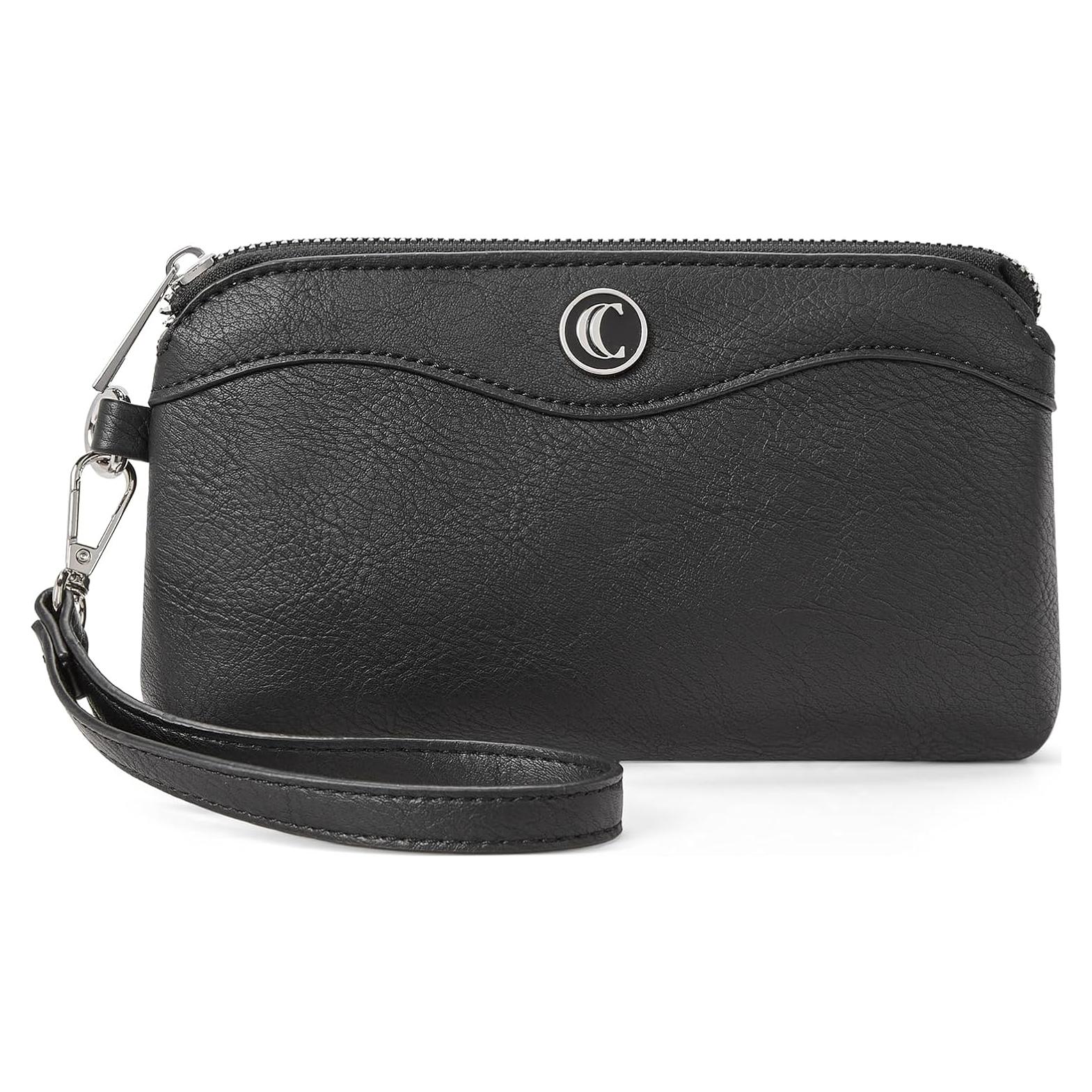 Cartera de Muñeca CLUCI para Mujeres en Cuero Negro con Ranuras