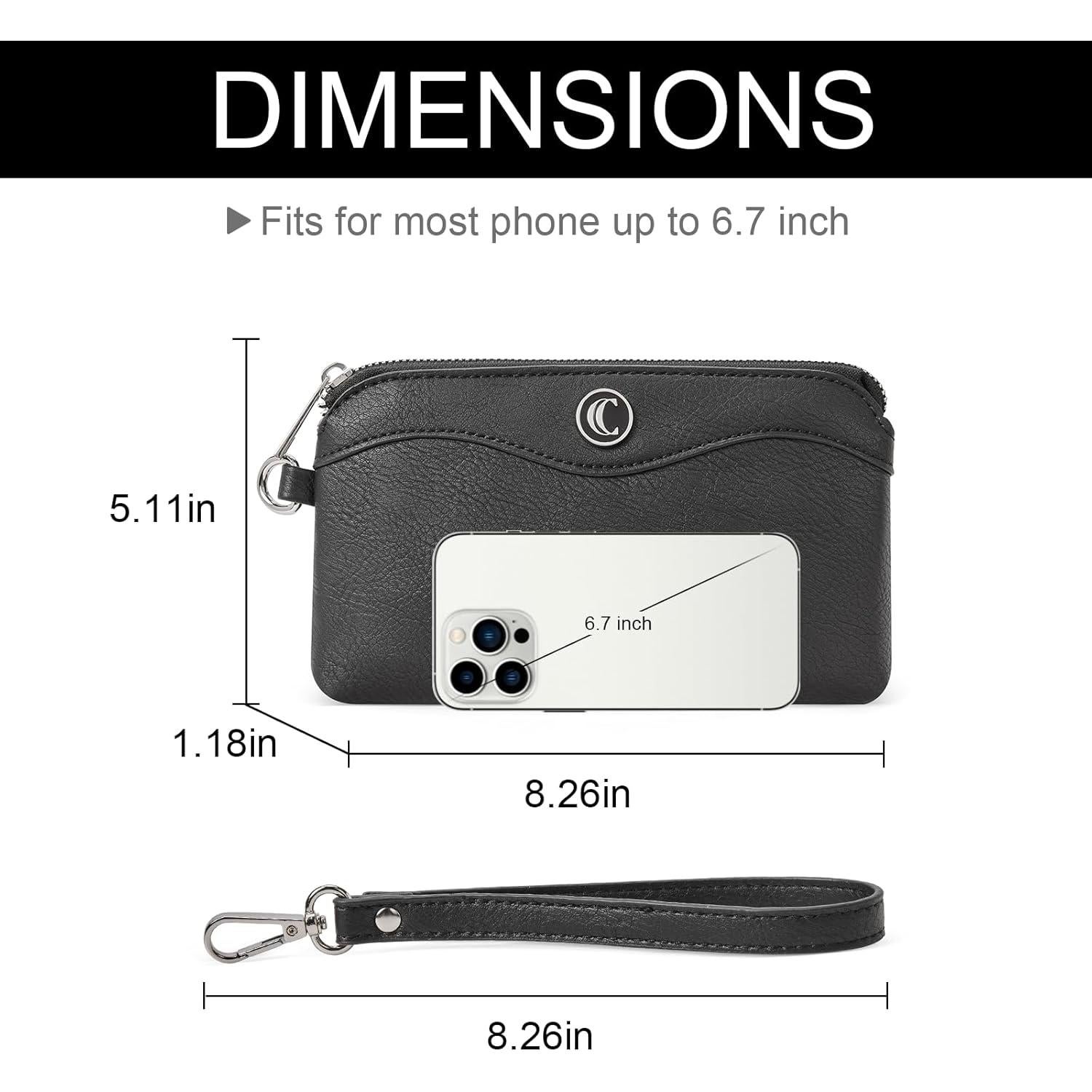 Cartera de Muñeca CLUCI para Mujeres en Cuero Negro con Ranuras