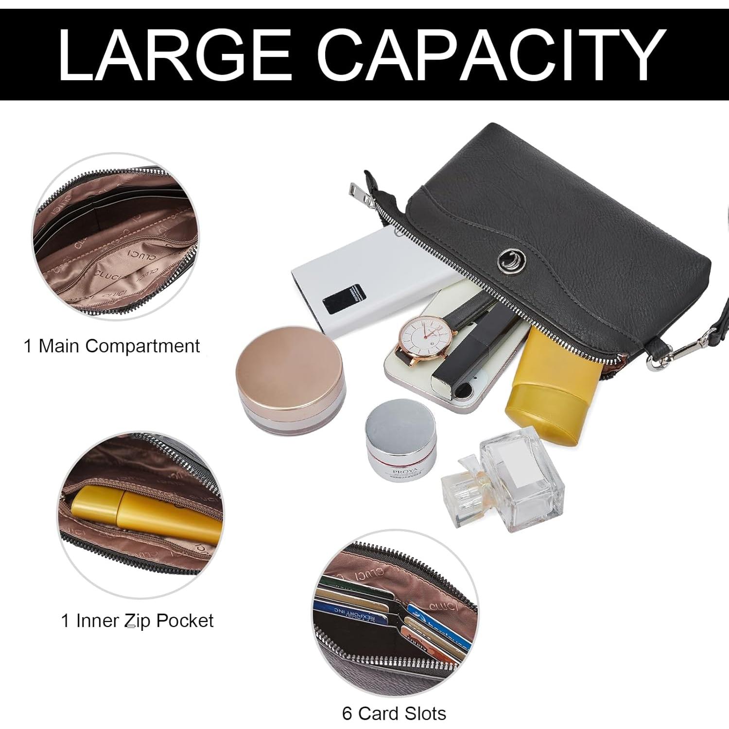 Cartera de Muñeca CLUCI para Mujeres en Cuero Negro con Ranuras