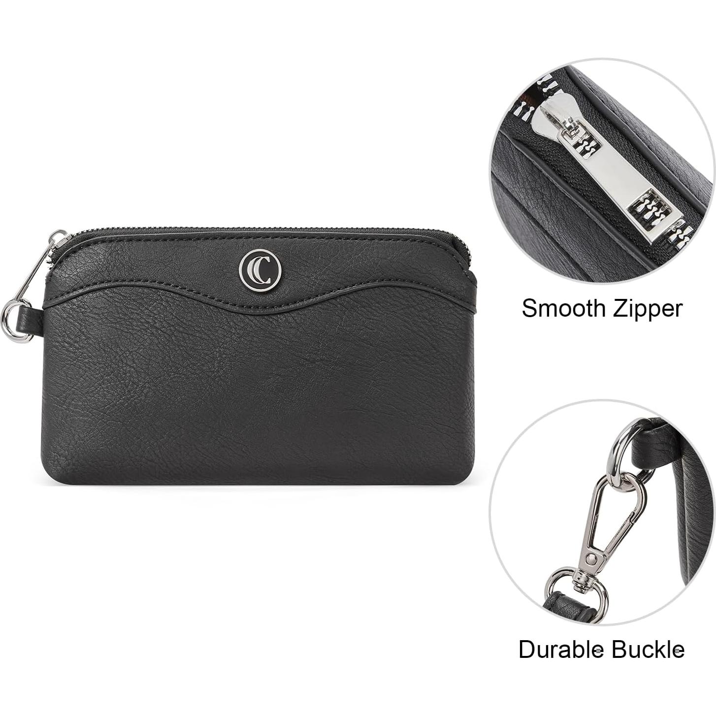 Cartera de Muñeca CLUCI para Mujeres en Cuero Negro con Ranuras