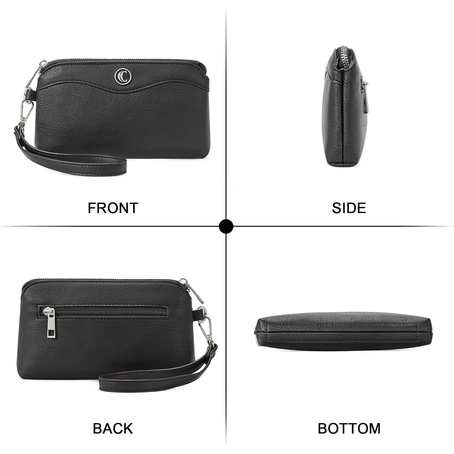 Cartera de Muñeca CLUCI para Mujeres en Cuero Negro con Ranuras