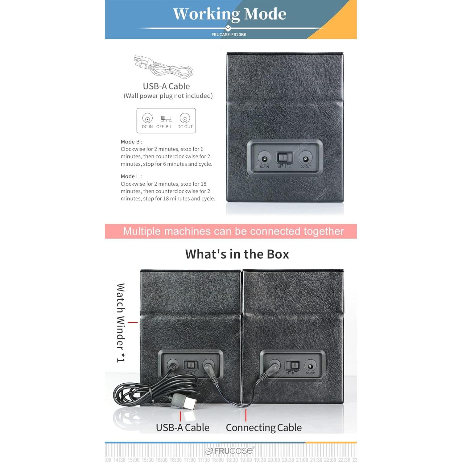 Cofre para Relojes Automáticos Frucase PU20B 2 Modos Rotación