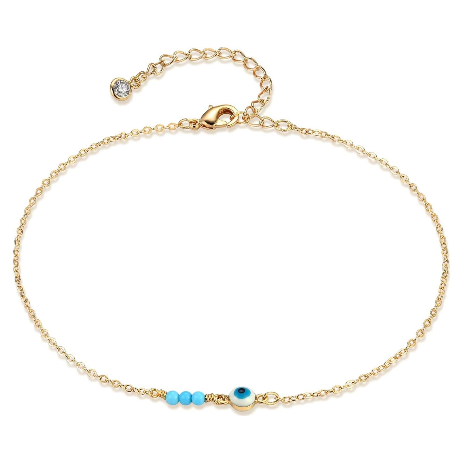 Pulsera de Tobillo Dainty LOYATA Oro 14K con Perlas y Cruz