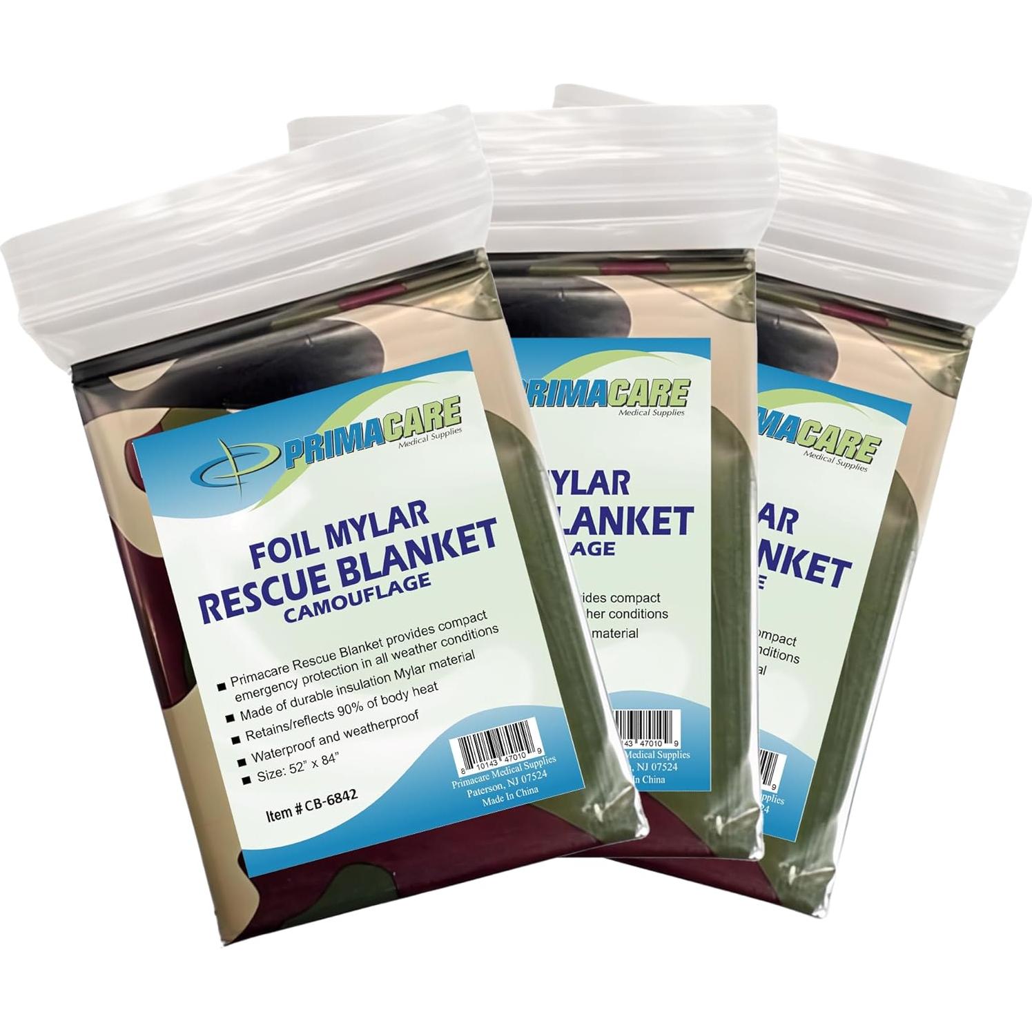 Manta Térmica de Emergencia Primacare Camuflaje 10 Unidades 208x130 cm
