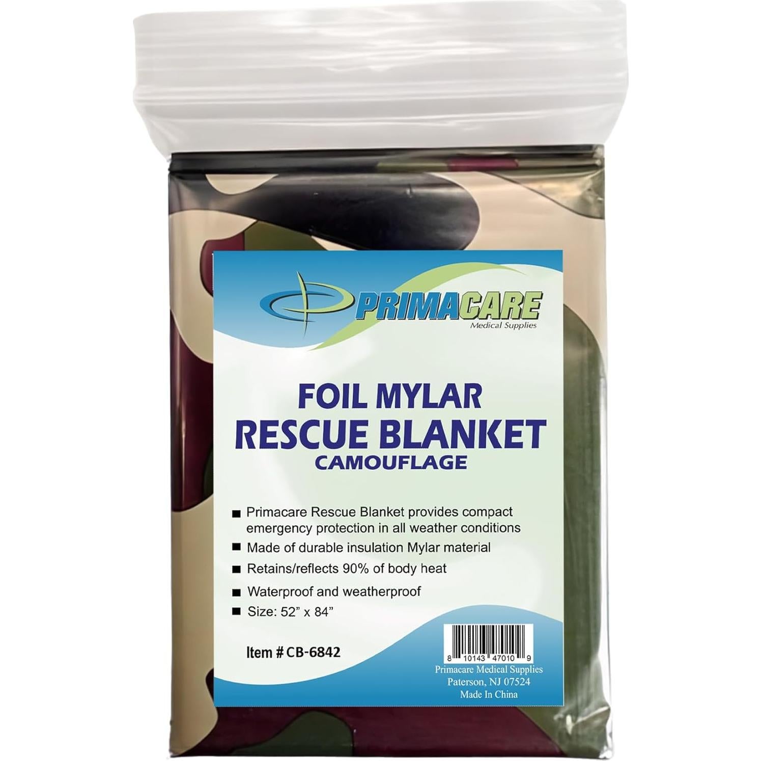 Manta Térmica de Emergencia Primacare Camuflaje 10 Unidades 208x130 cm