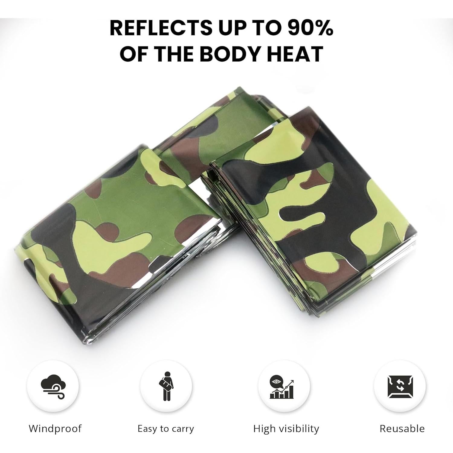 Manta Térmica de Emergencia Primacare Camuflaje 10 Unidades 208x130 cm